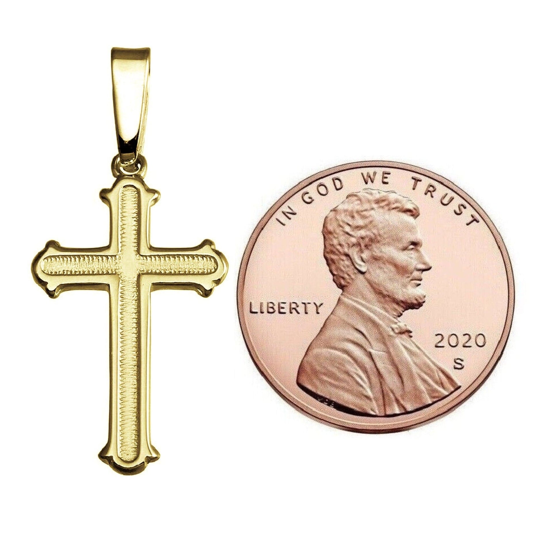 925 Sterling Silver Yellow Gold Plated 1mm Cable Chain Necklace w/ High Polished Cross Pendant Charm