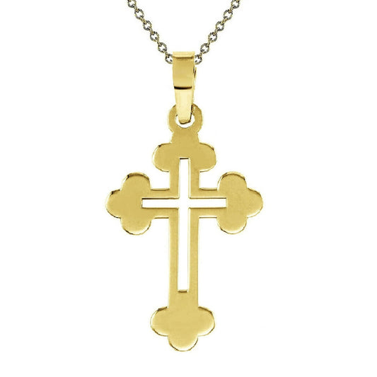 925 Sterling Silver Yellow Gold Plated 1mm Cable Chain Necklace w/ High Polished Cut-out Cross Pendant Charm