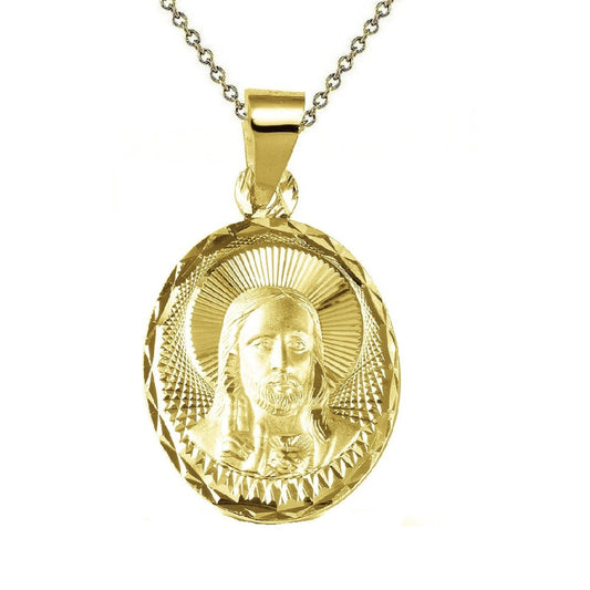 925 Sterling Silver Yellow Gold Plated 1mm Cable Chain Necklace w/ Jesus Pendant Charm