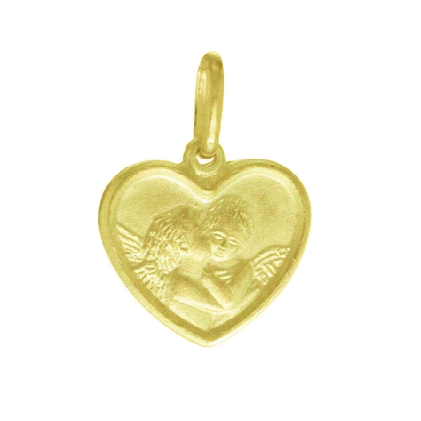 925 Sterling Silver Yellow Gold Plated 1mm Cable Chain Necklace w/ Kissing Angels Heart Pendant Charm