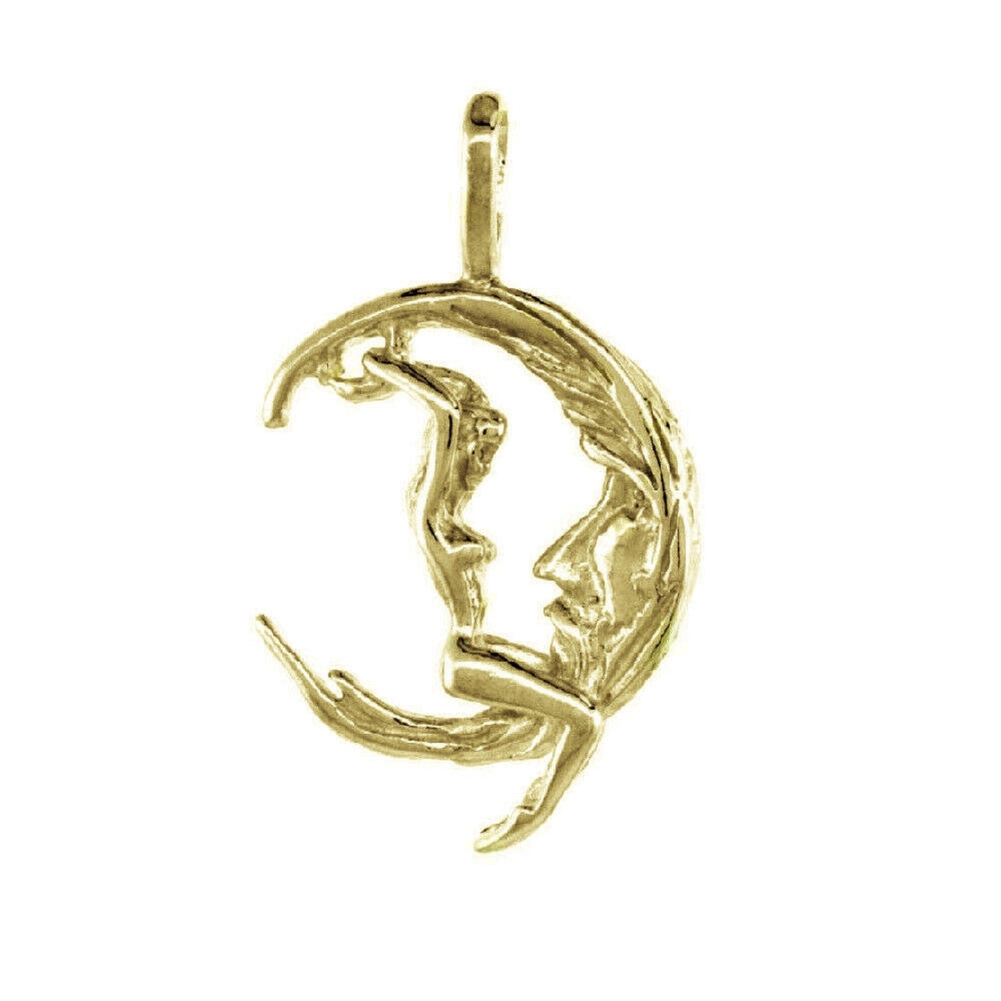 925 Sterling Silver Yellow Gold Plated 1mm Cable Chain Necklace w/ Moon Rider 3D Pendant