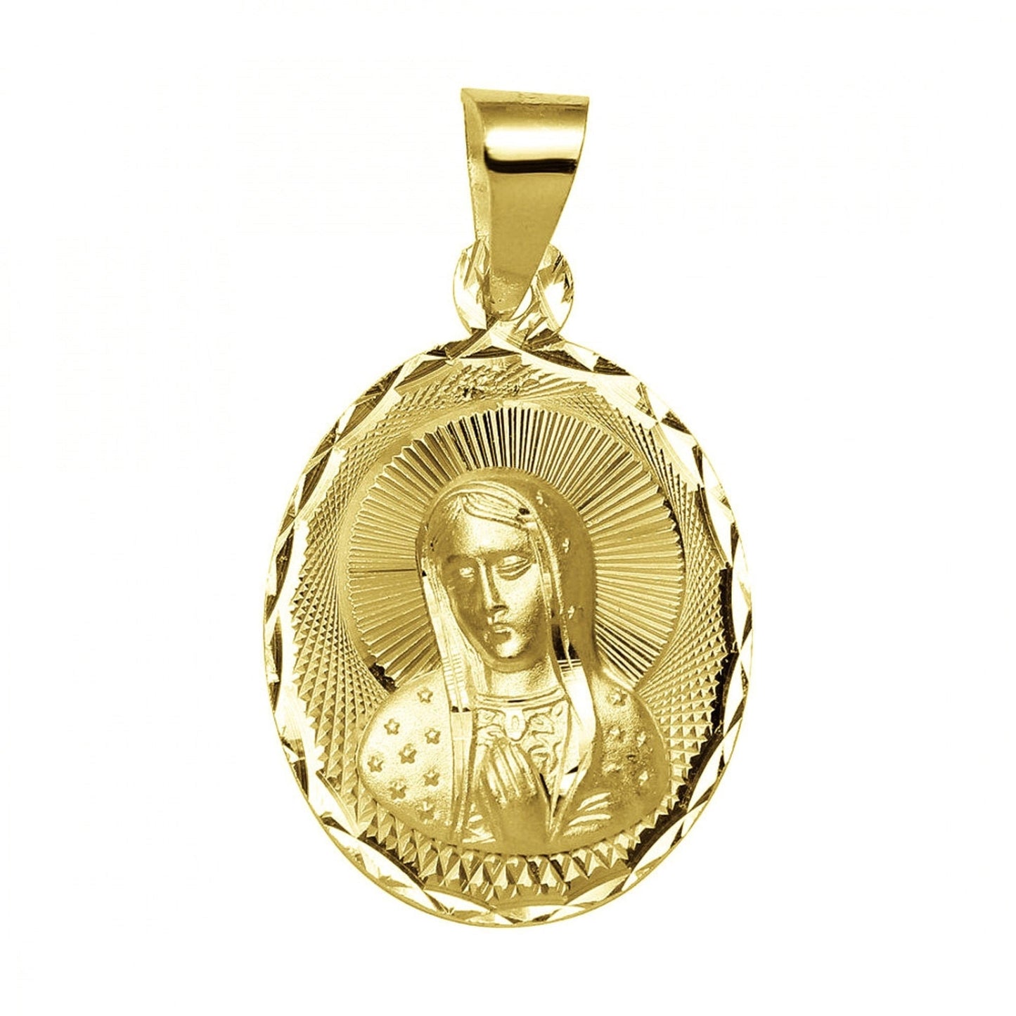 925 Sterling Silver Yellow Gold Plated 1mm Cable Chain Necklace w/ Mother Mary Pendant Charm