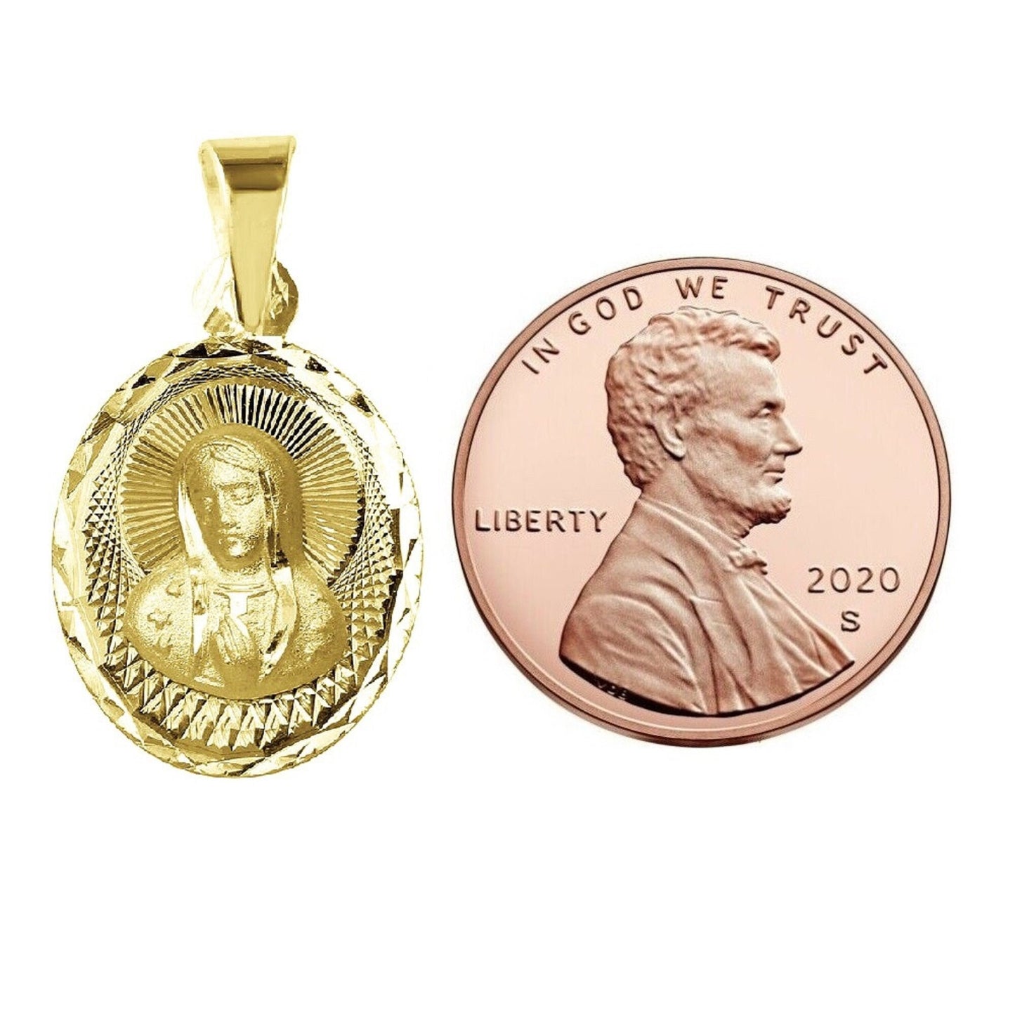 925 Sterling Silver Yellow Gold Plated 1mm Cable Chain Necklace w/ Our Lady of Guadalupe Oval-Shaped Pendant Charm