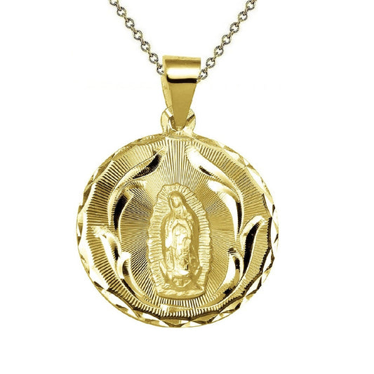 925 Sterling Silver Yellow Gold Plated 1mm Cable Chain Necklace w/ Our Lady of Guadalupe Pendant