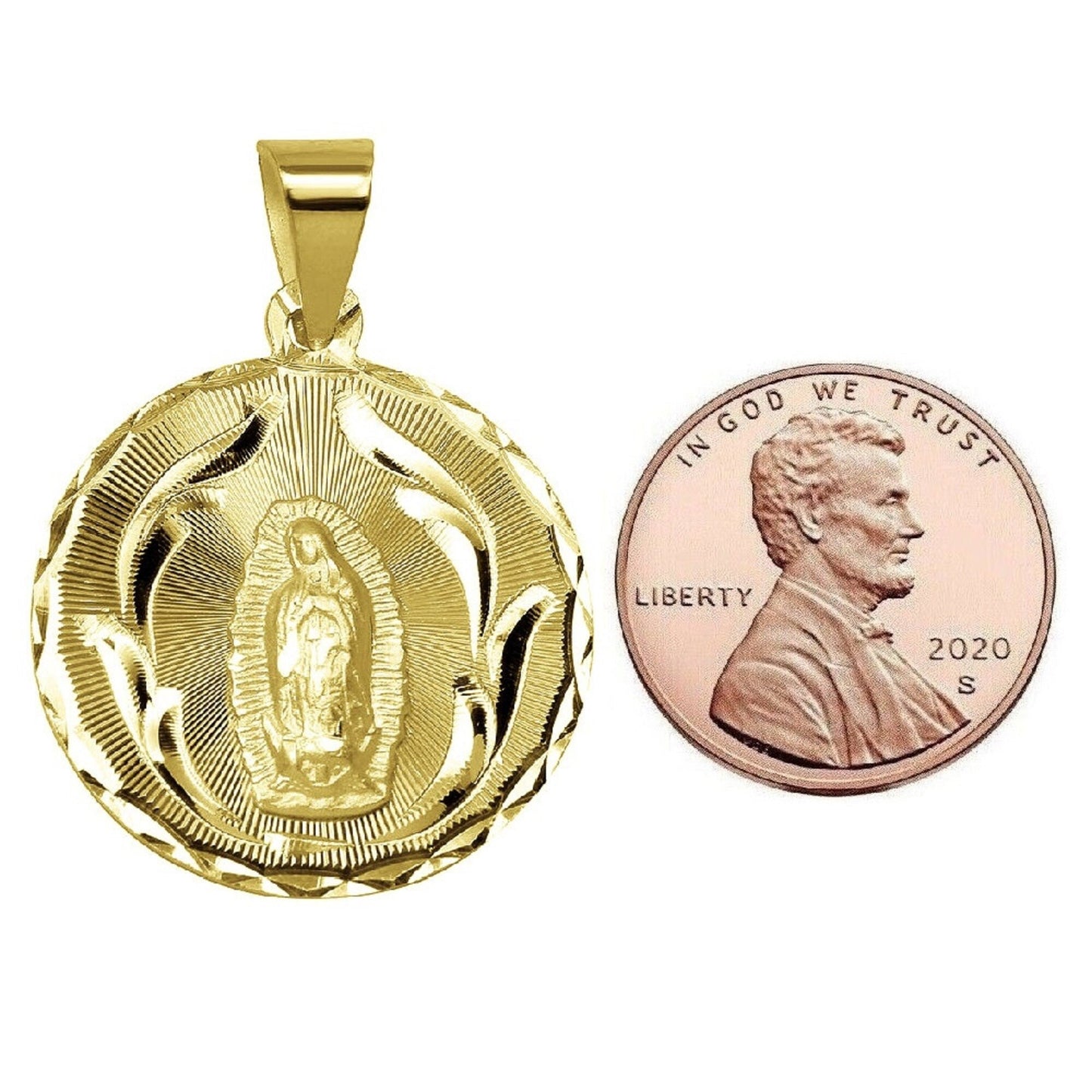 925 Sterling Silver Yellow Gold Plated 1mm Cable Chain Necklace w/ Our Lady of Guadalupe Pendant