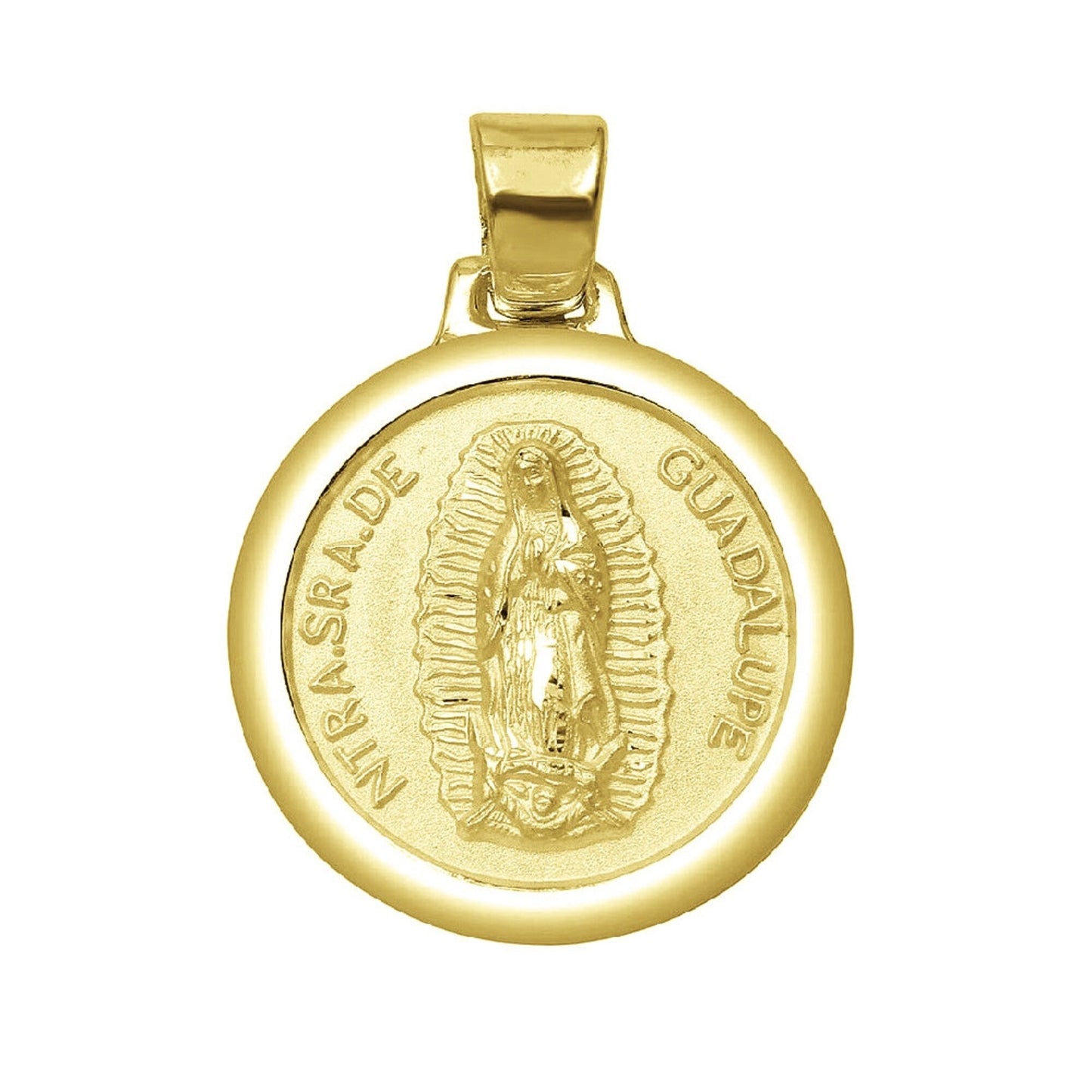 925 Sterling Silver Yellow Gold Plated 1mm Cable Chain Necklace w/ Our Lady of Guadalupe Round-Shaped Pendant Charm