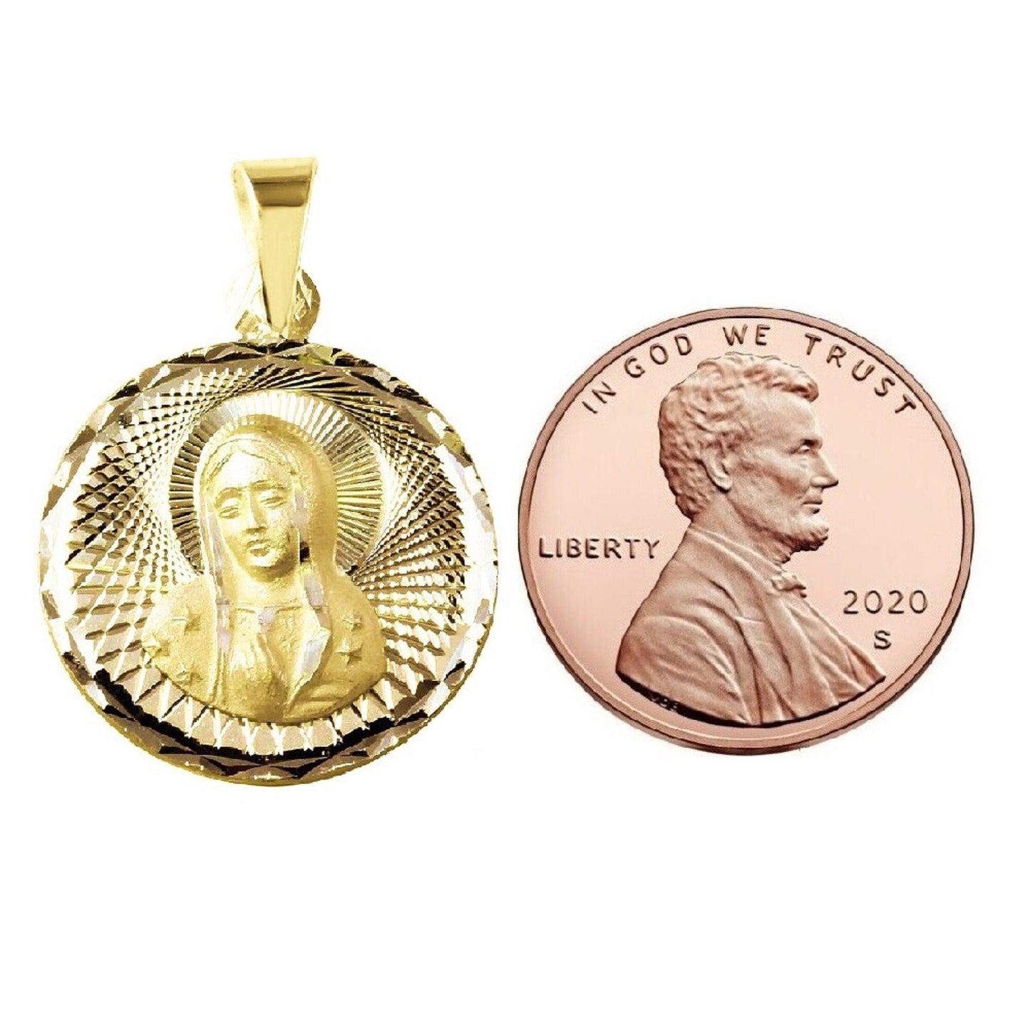 925 Sterling Silver Yellow Gold Plated 1mm Cable Chain Necklace w/ Our Lady of Guadalupe Round-Shaped Pendant Charm