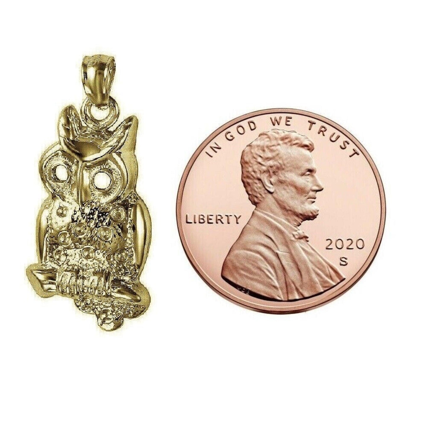 925 Sterling Silver Yellow Gold Plated 1mm Cable Chain Necklace w/ Owl Pendant Charm
