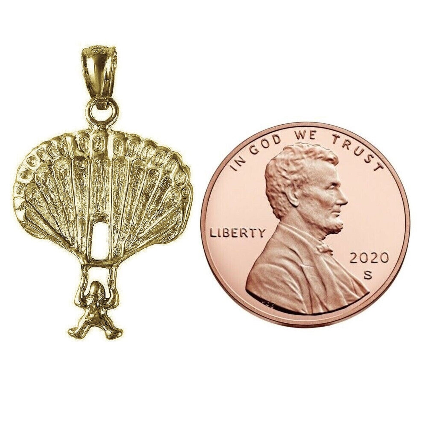 925 Sterling Silver Yellow Gold Plated 1mm Cable Chain Necklace w/ Parachute Pendant Charm