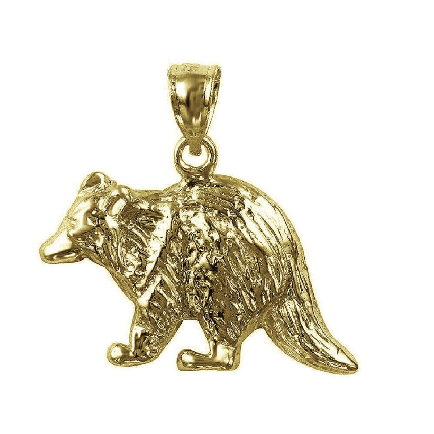925 Sterling Silver Yellow Gold Plated 1mm Cable Chain Necklace w/ Raccoon Pendant Charm