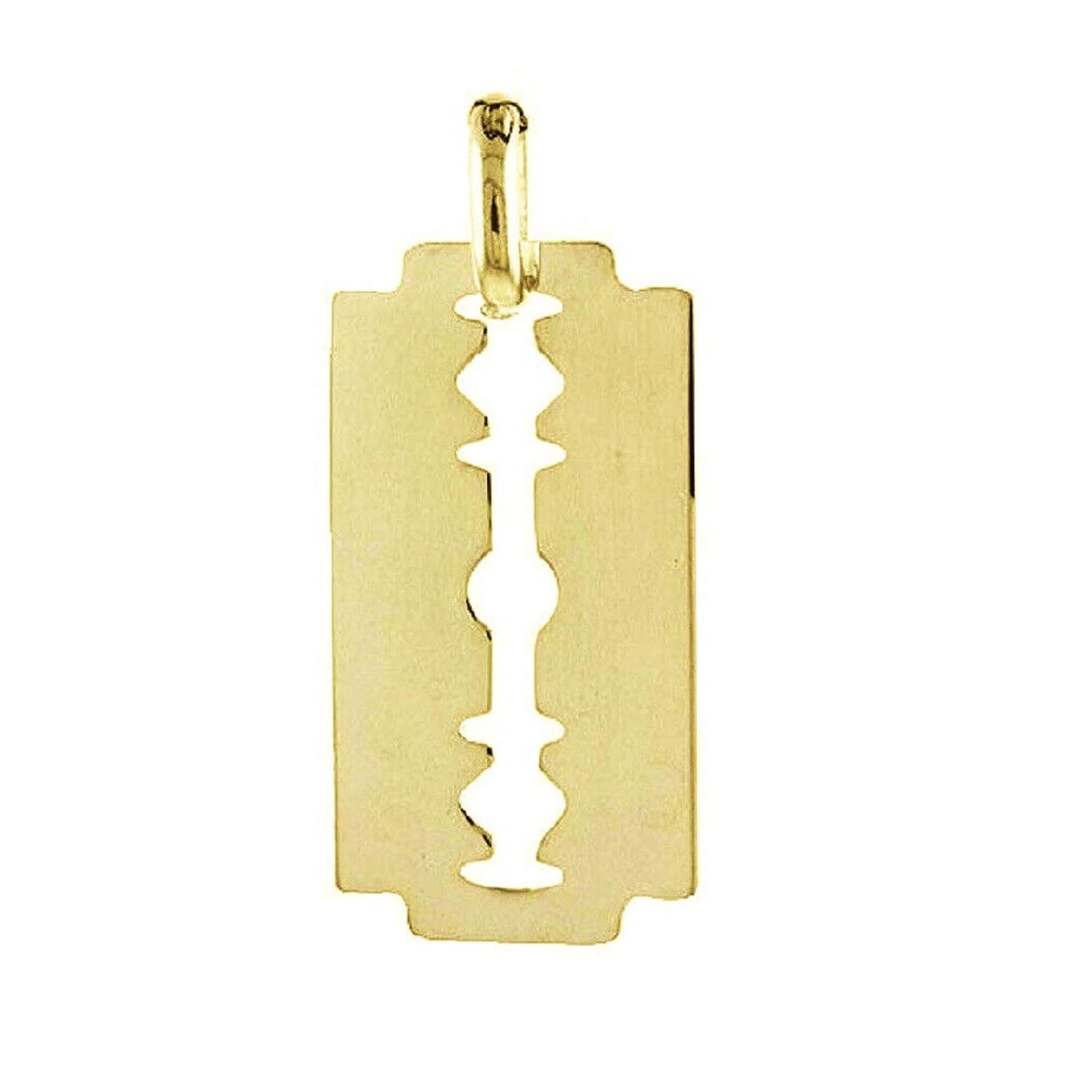 925 Sterling Silver Yellow Gold Plated 1mm Cable Chain Necklace w/ Razor Blade Pendant