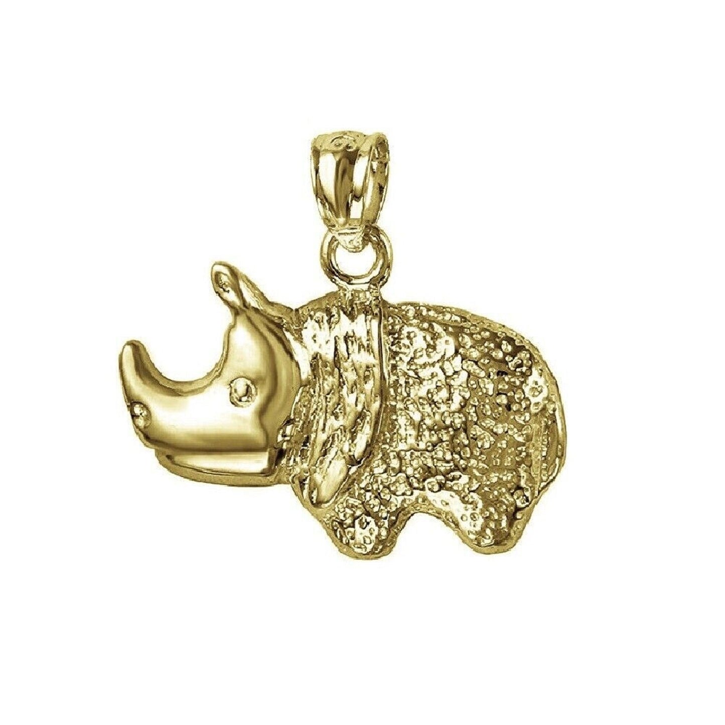 925 Sterling Silver Yellow Gold Plated 1mm Cable Chain Necklace w/ Rhino Rhinoceros Pendant Charm