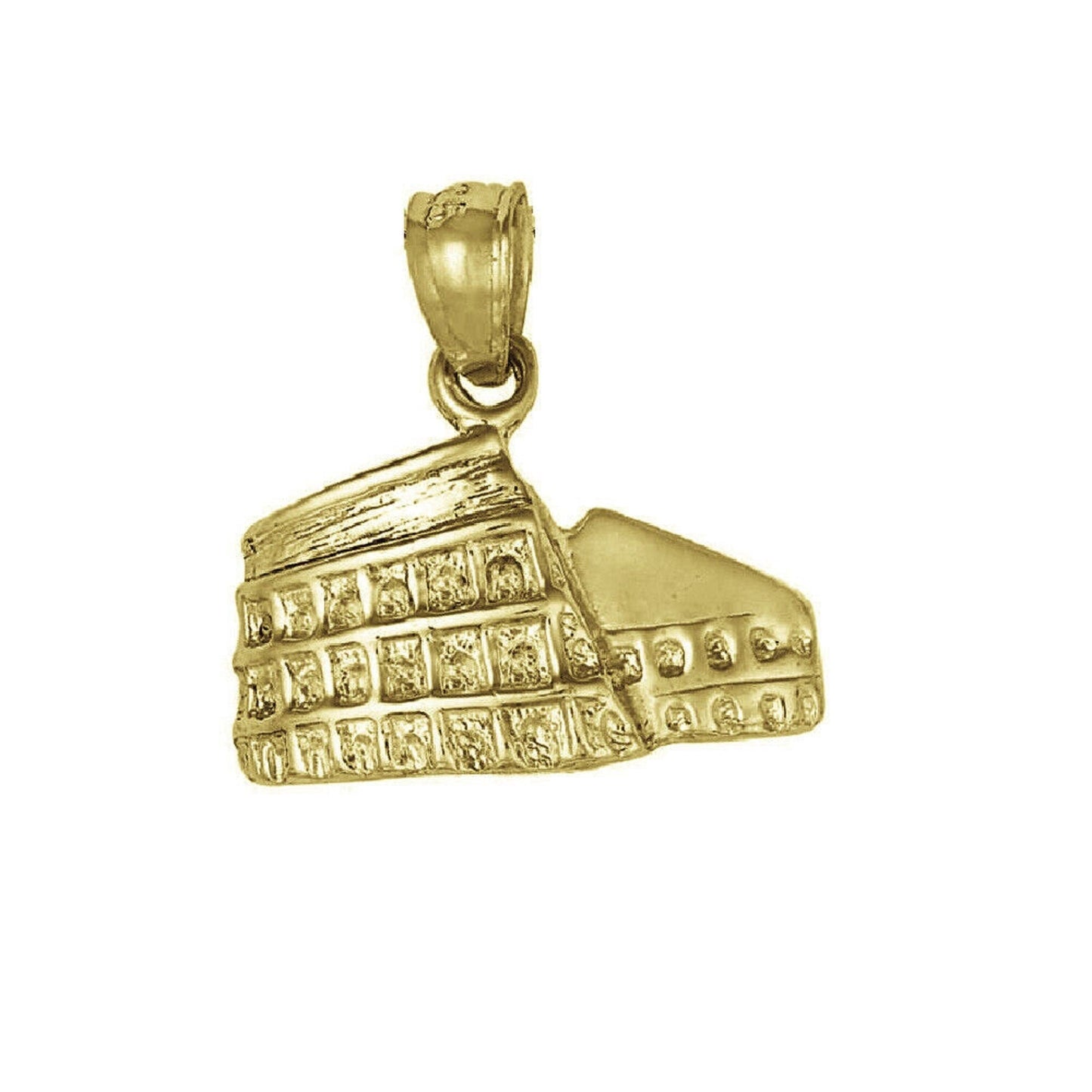 925 Sterling Silver Yellow Gold Plated 1mm Cable Chain Necklace w/ Roman Colosseum Pendant Charm