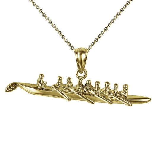 925 Sterling Silver Yellow Gold Plated 1mm Cable Chain Necklace w/ Rowing or Sculling Team 3D Pendant