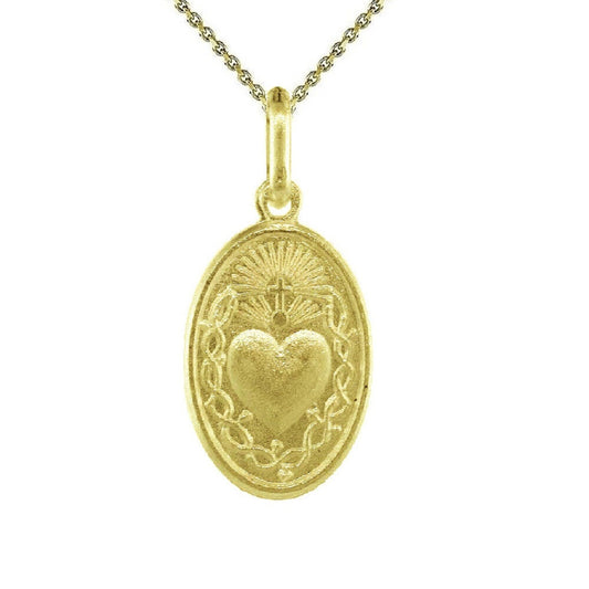 925 Sterling Silver Yellow Gold Plated 1mm Cable Chain Necklace w/ Sacred Heart of Jesus Pendant Charm