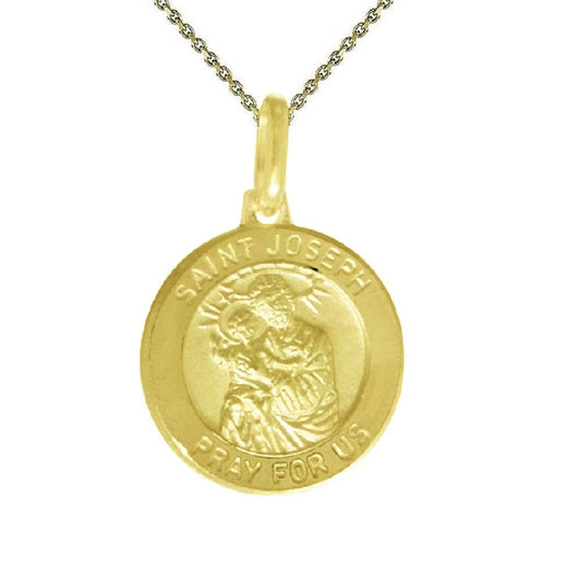 925 Sterling Silver Yellow Gold Plated 1mm Cable Chain Necklace w/ Saint Joseph Pray For Us Pendant Charm