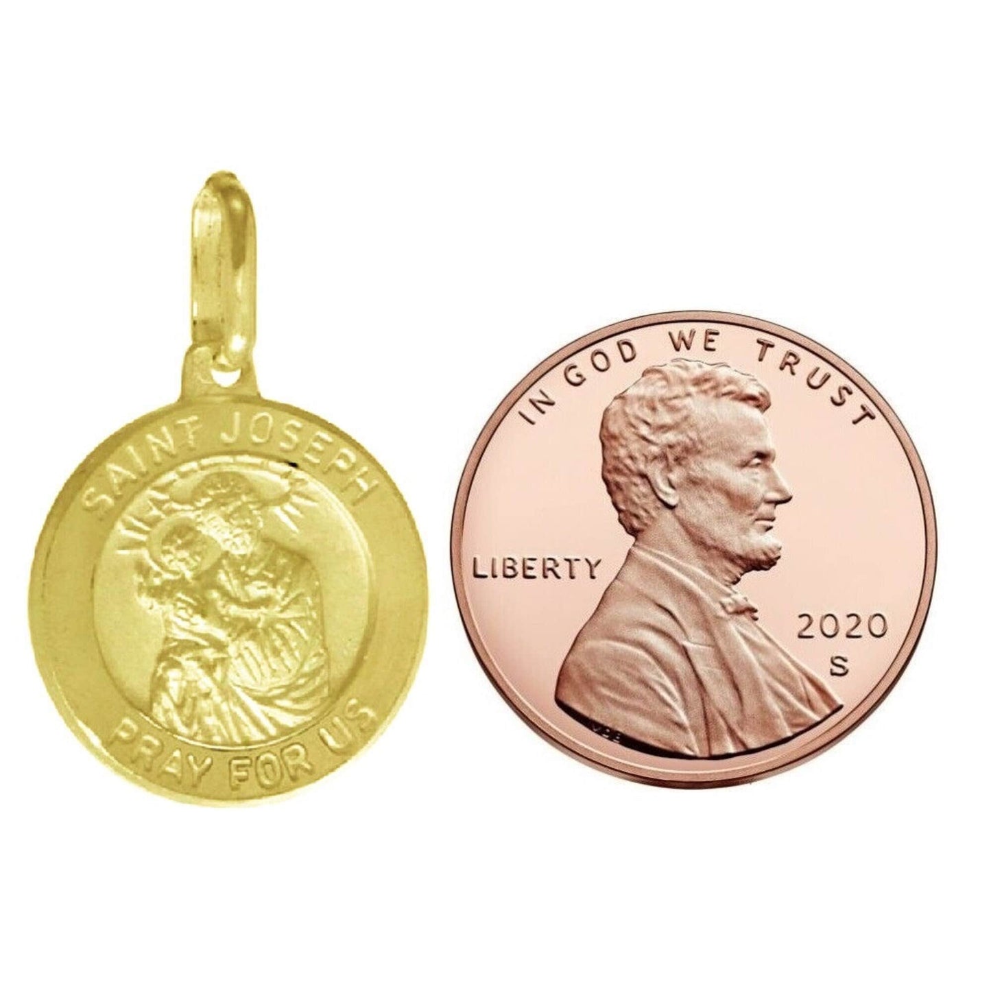 925 Sterling Silver Yellow Gold Plated 1mm Cable Chain Necklace w/ Saint Joseph Pray For Us Pendant Charm