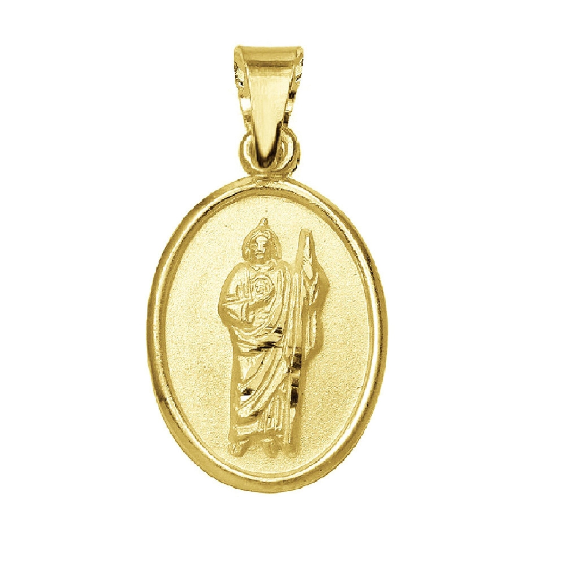 925 Sterling Silver Yellow Gold Plated 1mm Cable Chain Necklace w/ Saint Jude Oval-Shaped Pendant Charm