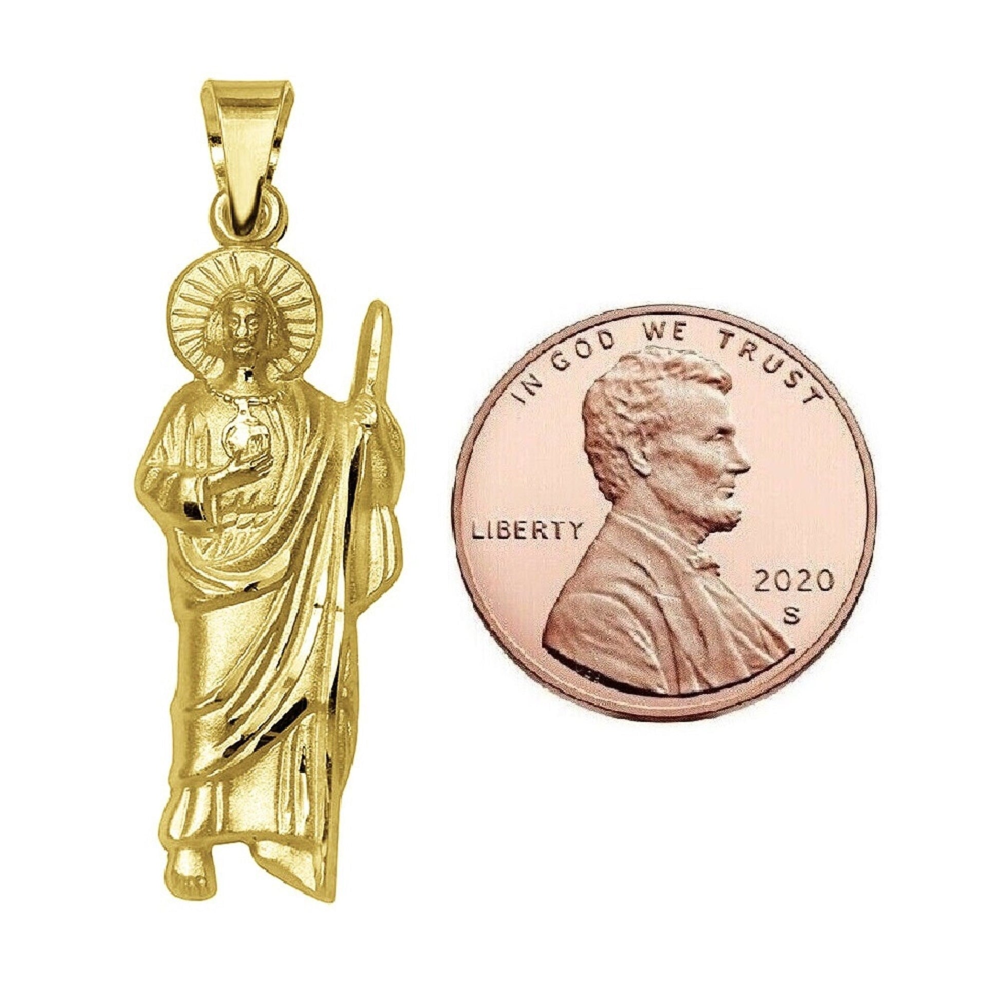 925 Sterling Silver Yellow Gold Plated 1mm Cable Chain Necklace w/ Saint Jude Pendant Charm