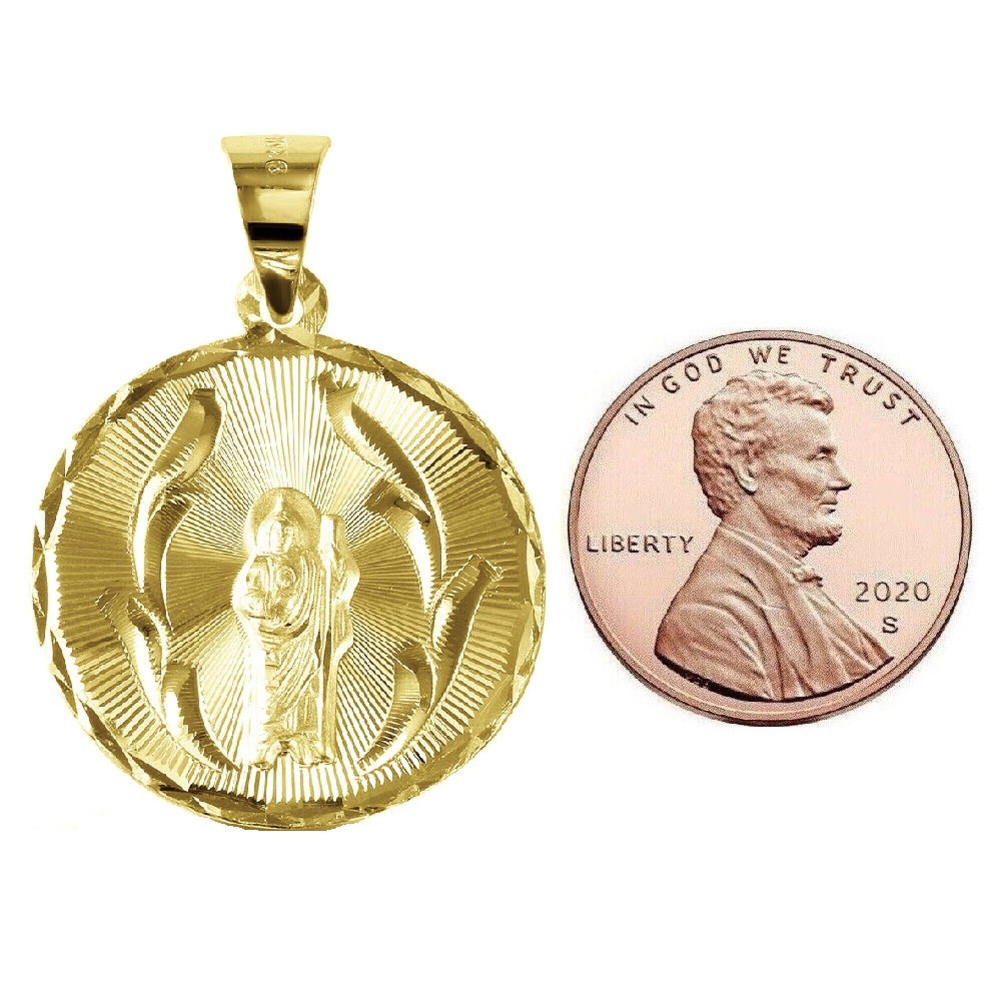 925 Sterling Silver Yellow Gold Plated 1mm Cable Chain Necklace w/ Saint Jude Round-Shaped Pendant