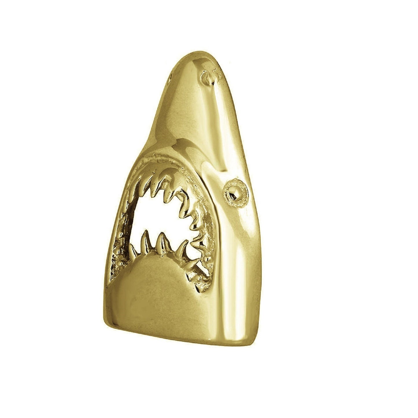 925 Sterling Silver Yellow Gold Plated 1mm Cable Chain Necklace w/ Shark Head Slide Pendant