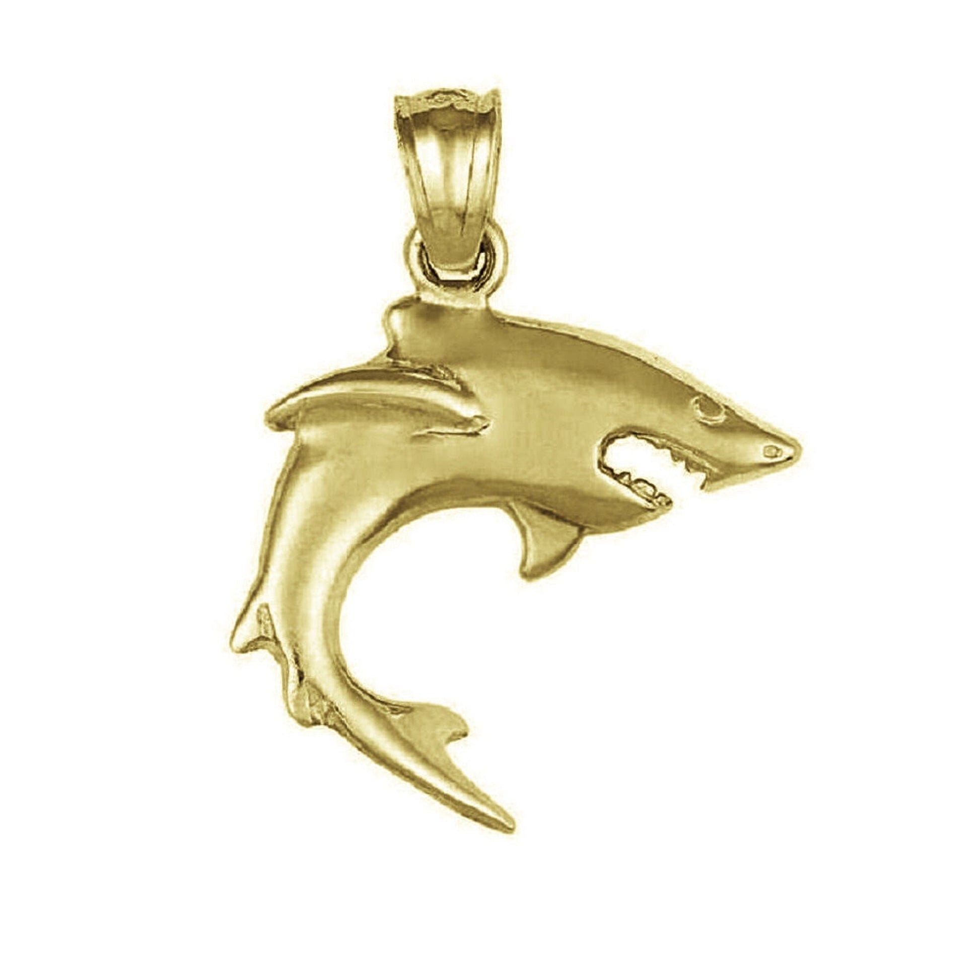 925 Sterling Silver Yellow Gold Plated 1mm Cable Chain Necklace w/ Shark Pendant Charm