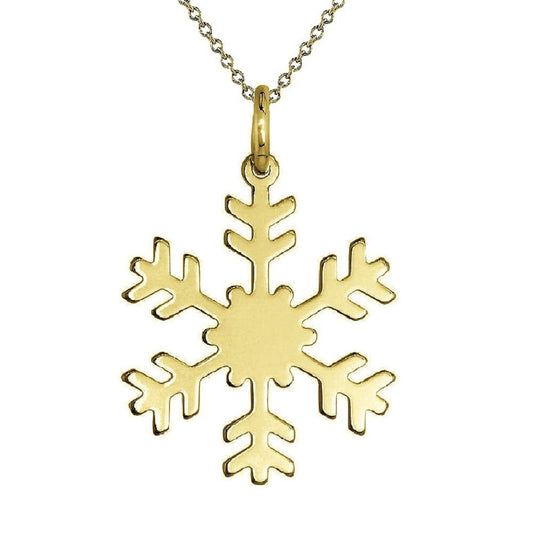 925 Sterling Silver Yellow Gold Plated 1mm Cable Chain Necklace w/ Snowflake Pendant Charm