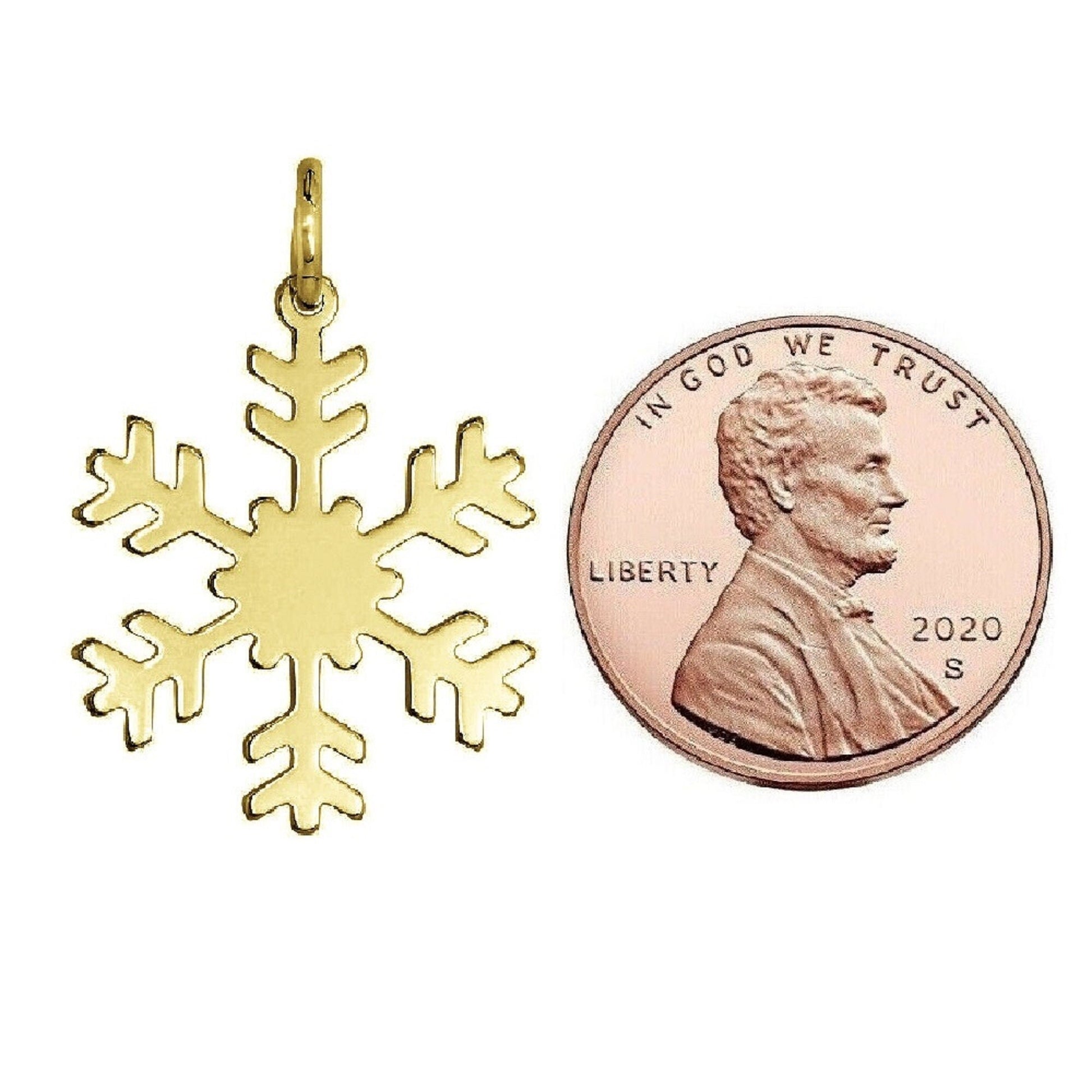 925 Sterling Silver Yellow Gold Plated 1mm Cable Chain Necklace w/ Snowflake Pendant Charm