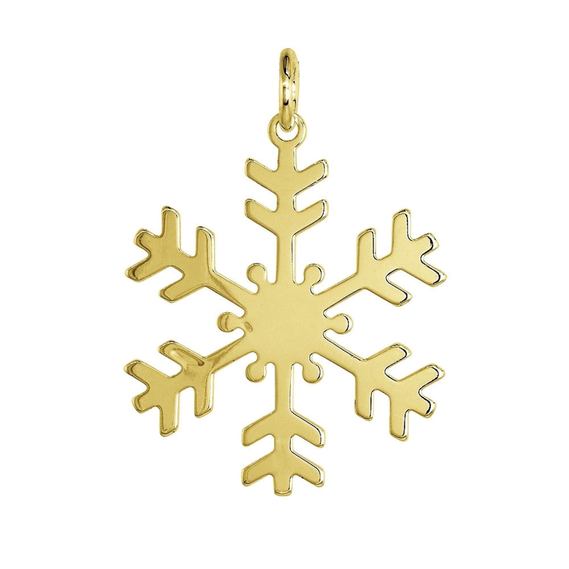 925 Sterling Silver Yellow Gold Plated 1mm Cable Chain Necklace w/ Snowflake Pendant Charm