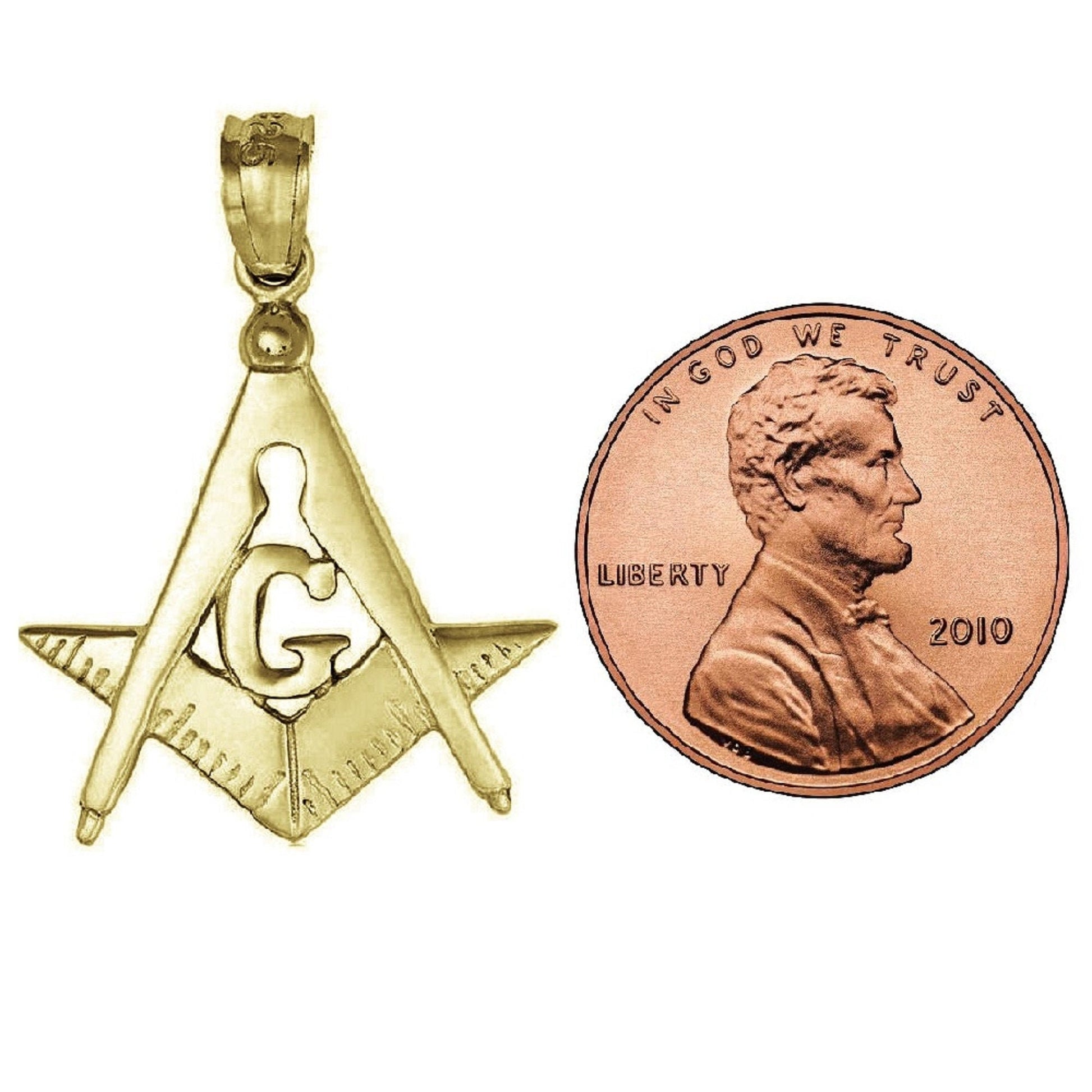 925 Sterling Silver Yellow Gold Plated 1mm Cable Chain Necklace w/ Square & Compass Masonic Symbol Pendant