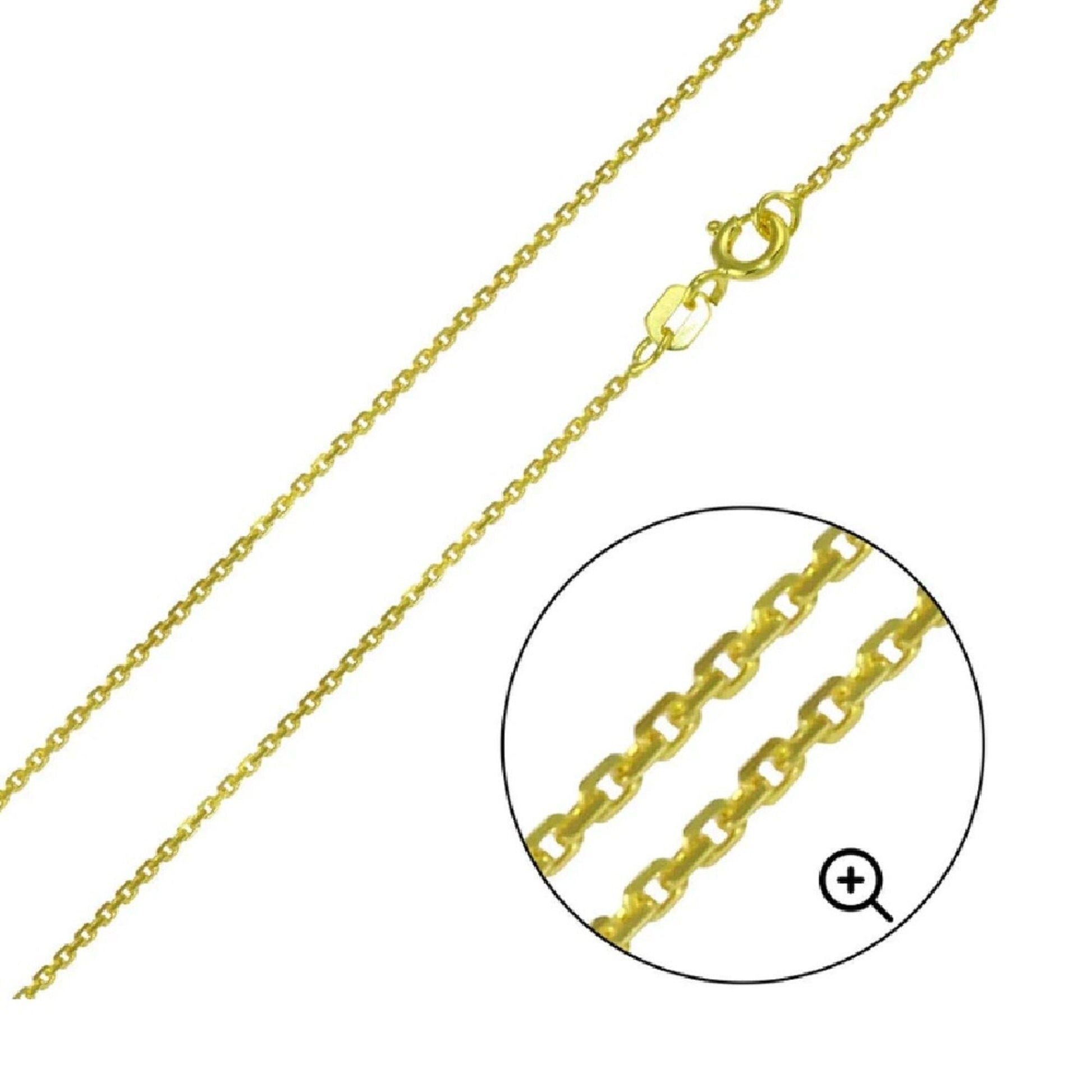 925 Sterling Silver Yellow Gold Plated 1mm Cable Chain Necklace w/ Star of David 3D Pendant Charm