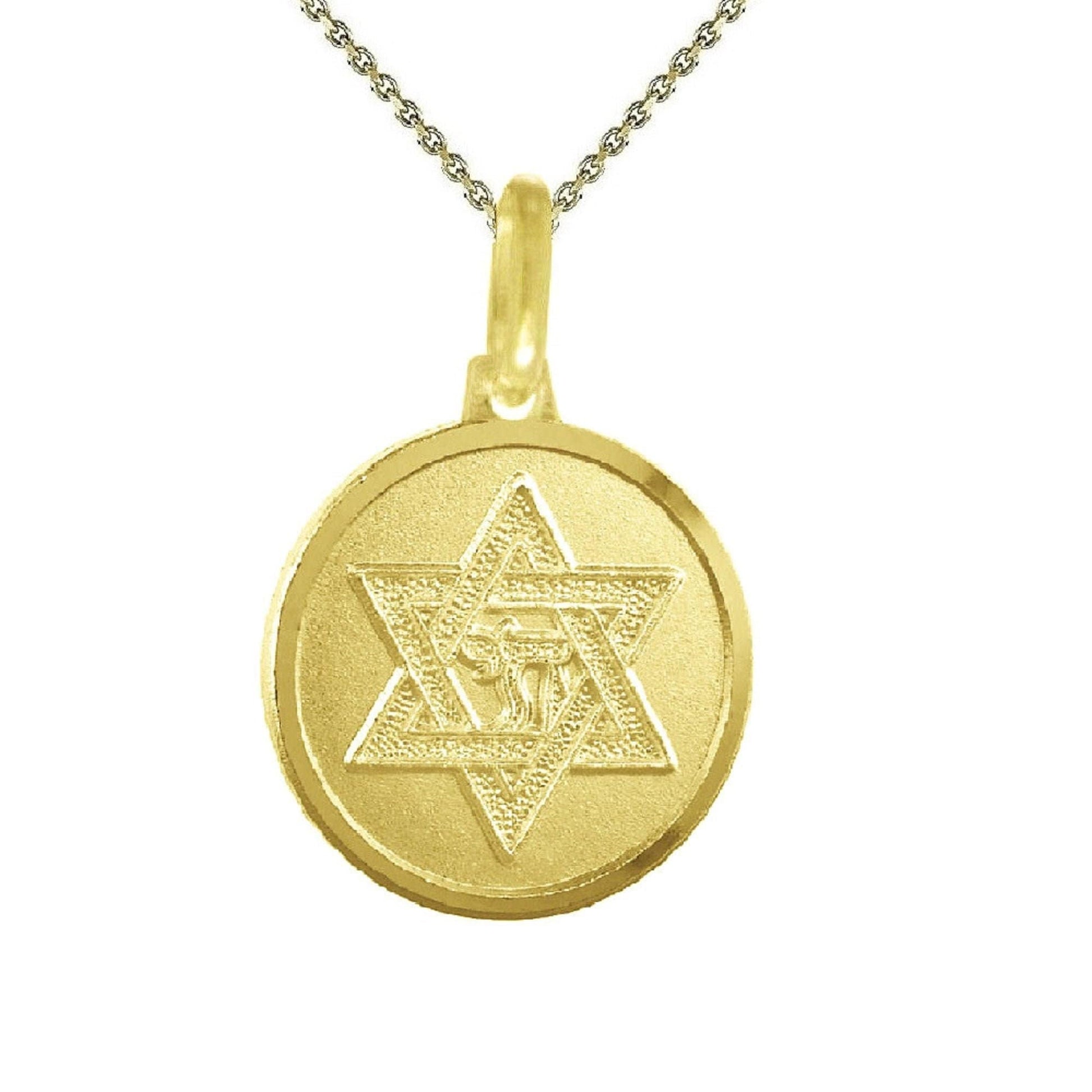925 Sterling Silver Yellow Gold Plated 1mm Cable Chain Necklace w/ Star of David Chai Pendant Charm