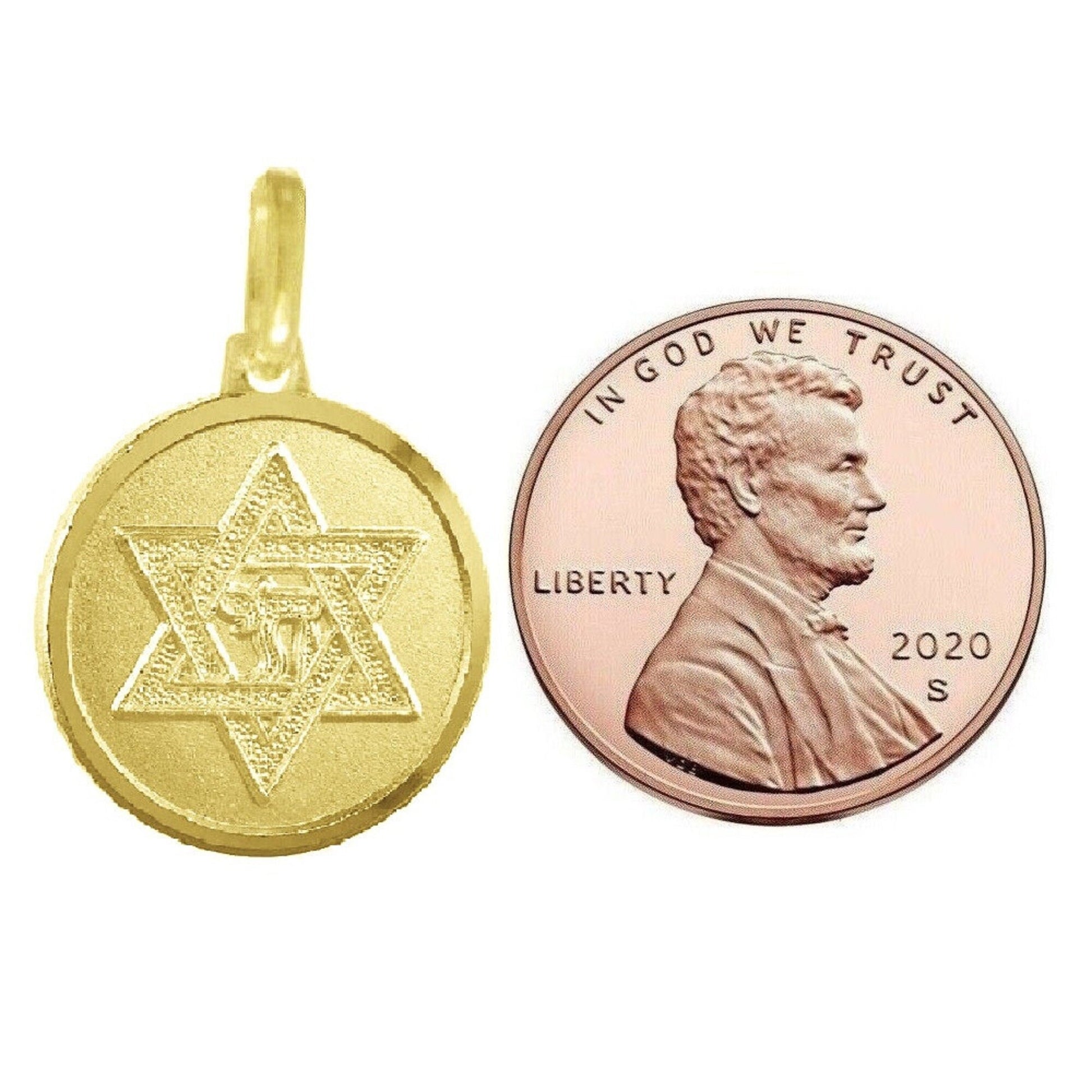 925 Sterling Silver Yellow Gold Plated 1mm Cable Chain Necklace w/ Star of David Chai Pendant Charm