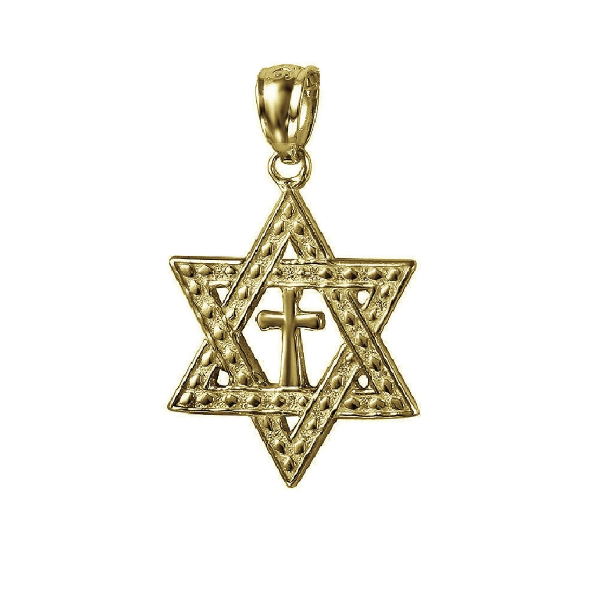 925 Sterling Silver Yellow Gold Plated 1mm Cable Chain Necklace w/ Star of David with Cross Pendant Charm