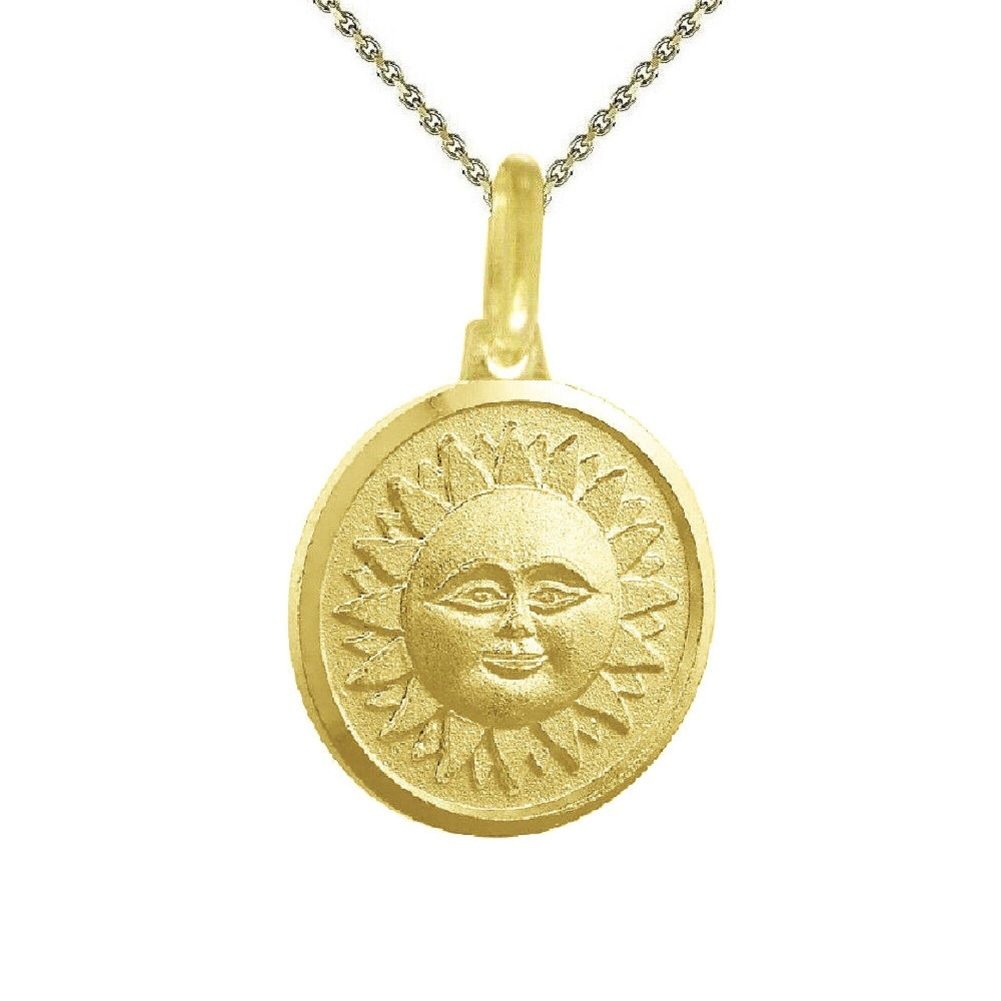 925 Sterling Silver Yellow Gold Plated 1mm Cable Chain Necklace w/ SUN Pendant Charm