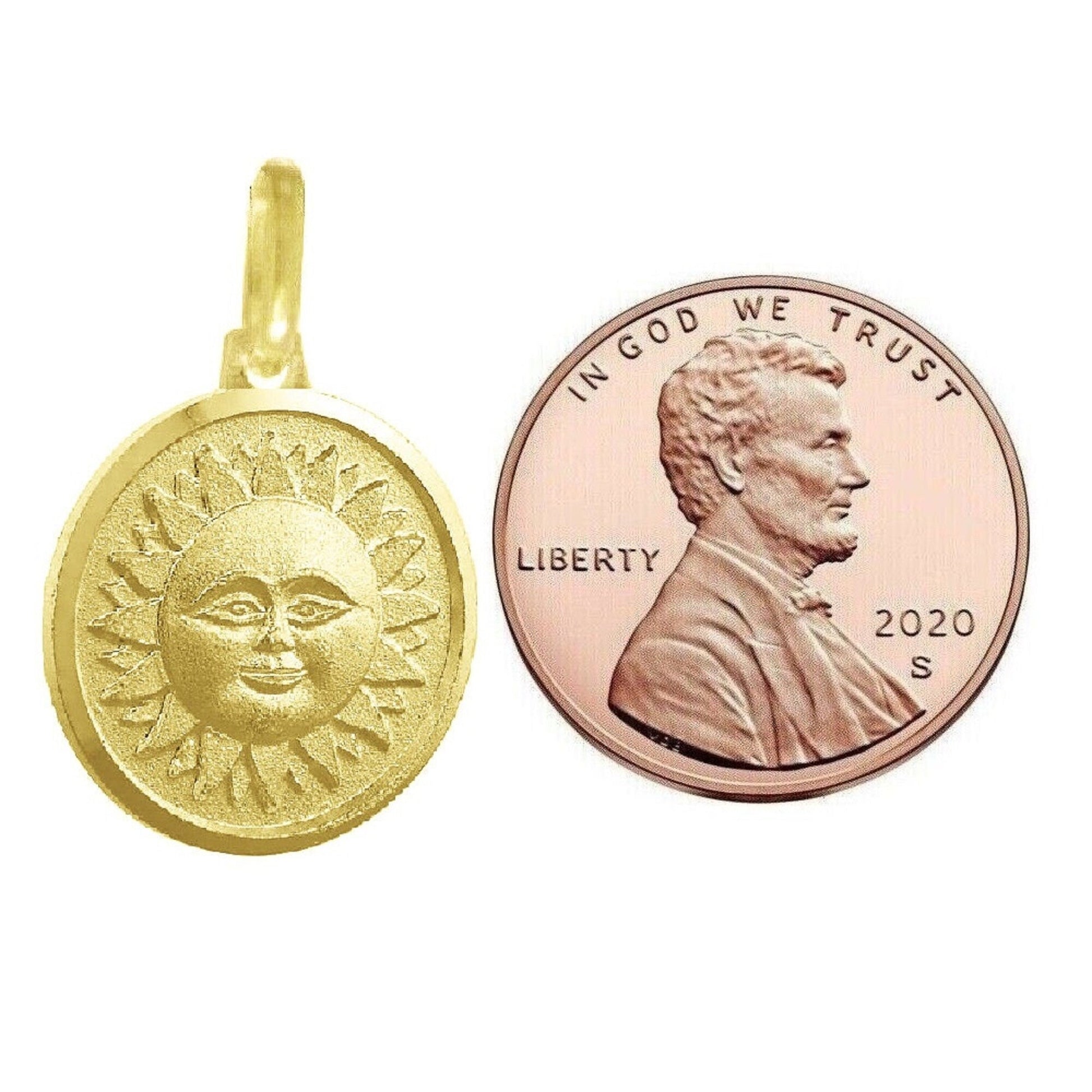 925 Sterling Silver Yellow Gold Plated 1mm Cable Chain Necklace w/ SUN Pendant Charm