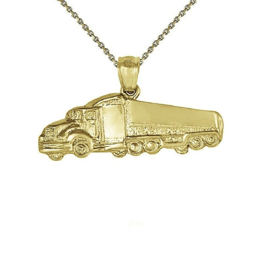 925 Sterling Silver Yellow Gold Plated 1mm Cable Chain Necklace w/ Trailer Truck Pendant Charm