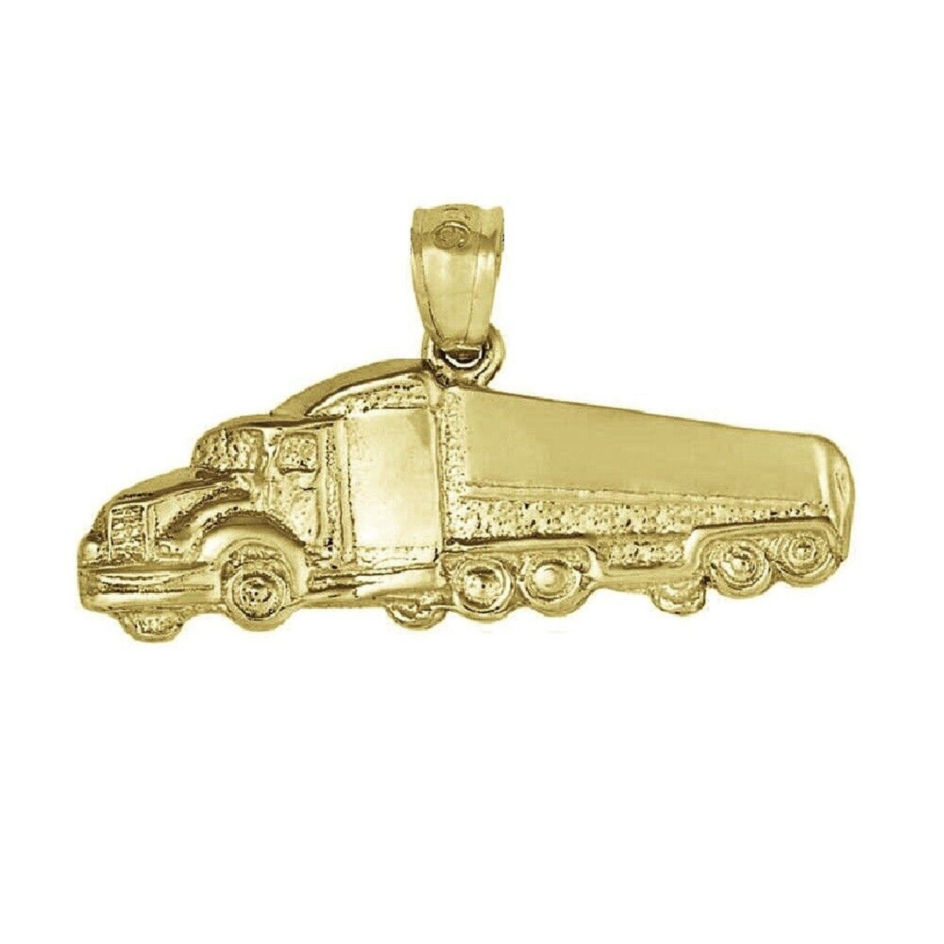 925 Sterling Silver Yellow Gold Plated 1mm Cable Chain Necklace w/ Trailer Truck Pendant Charm
