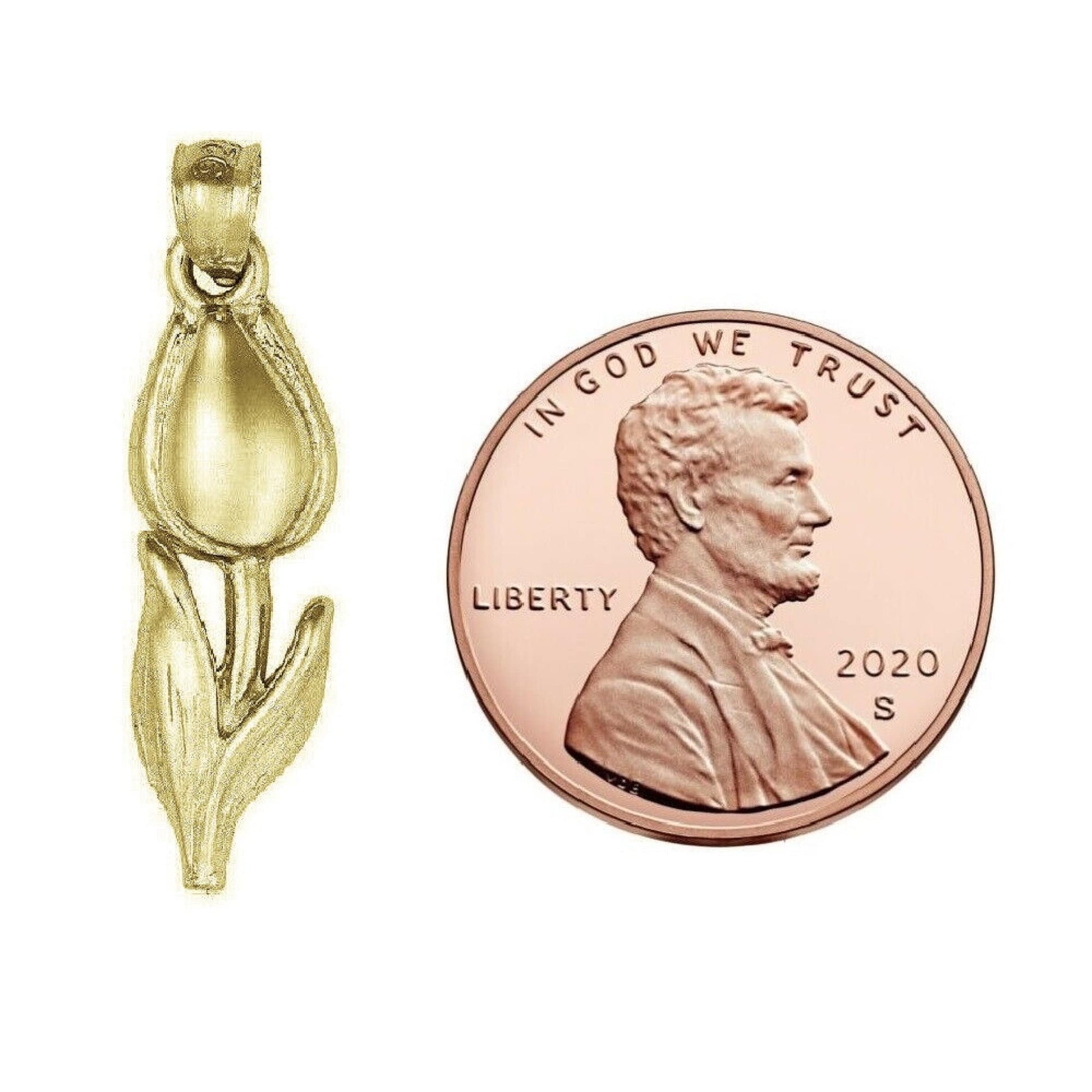 925 Sterling Silver Yellow Gold Plated 1mm Cable Chain Necklace w/ TULIP FLOWER Pendant