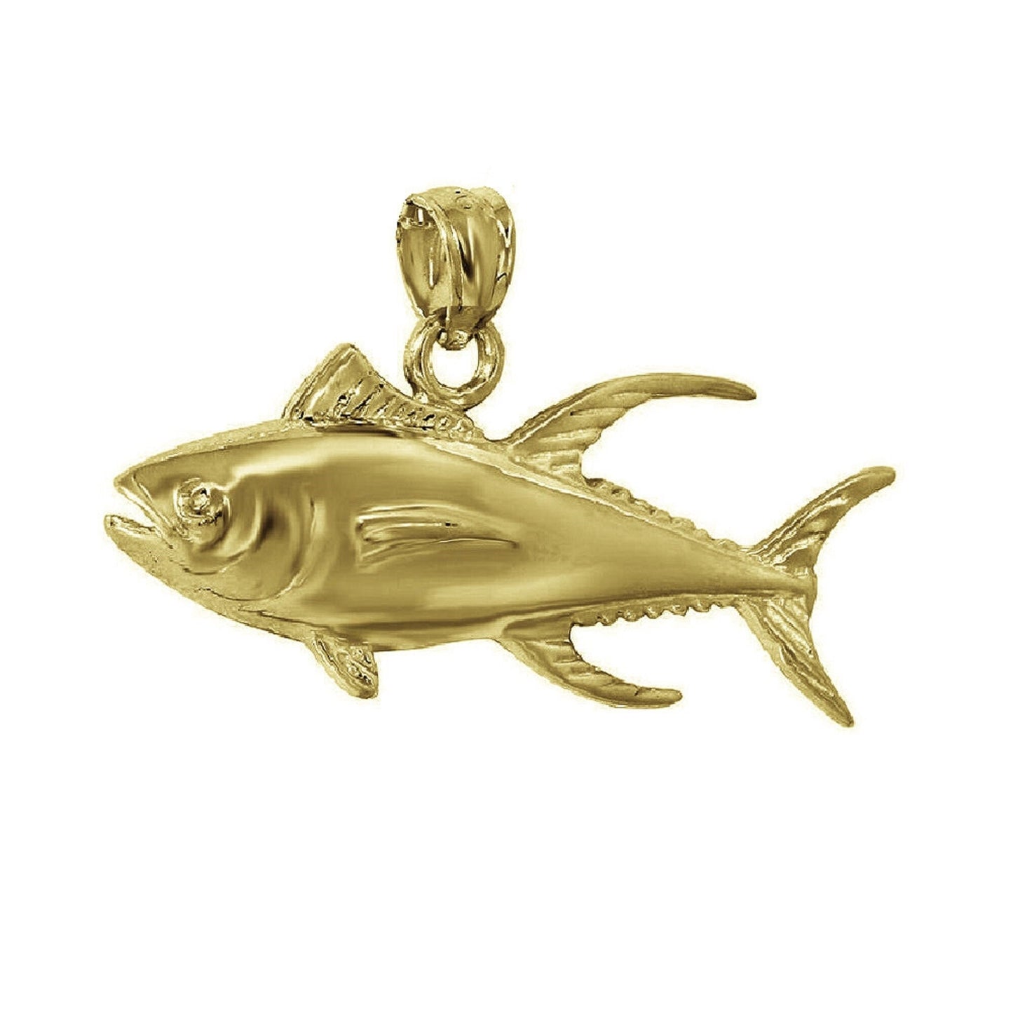 925 Sterling Silver Yellow Gold Plated 1mm Cable Chain Necklace w/ Tuna Fish Pendant Charm