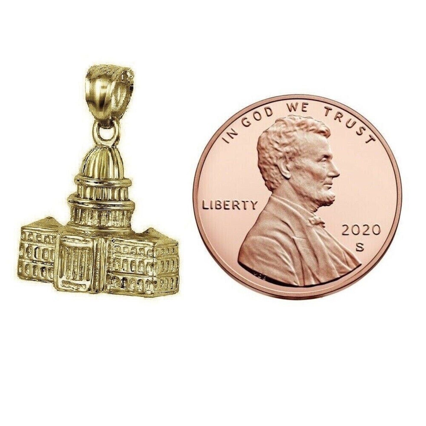 925 Sterling Silver Yellow Gold Plated 1mm Cable Chain Necklace w/ US Capitol Building 3D Pendant Charm