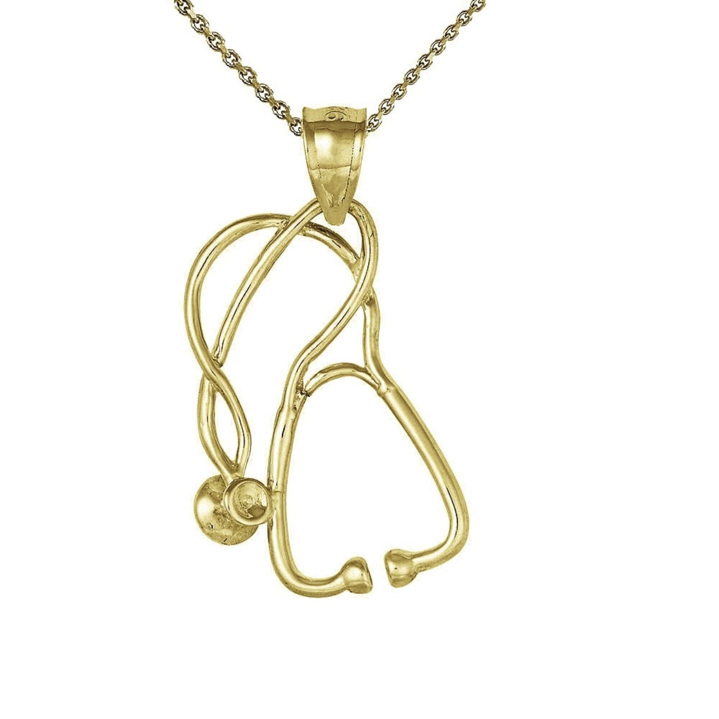 925 Sterling Silver Yellow Gold Plated Necklace w/ Medical Stethoscope 3D Pendant