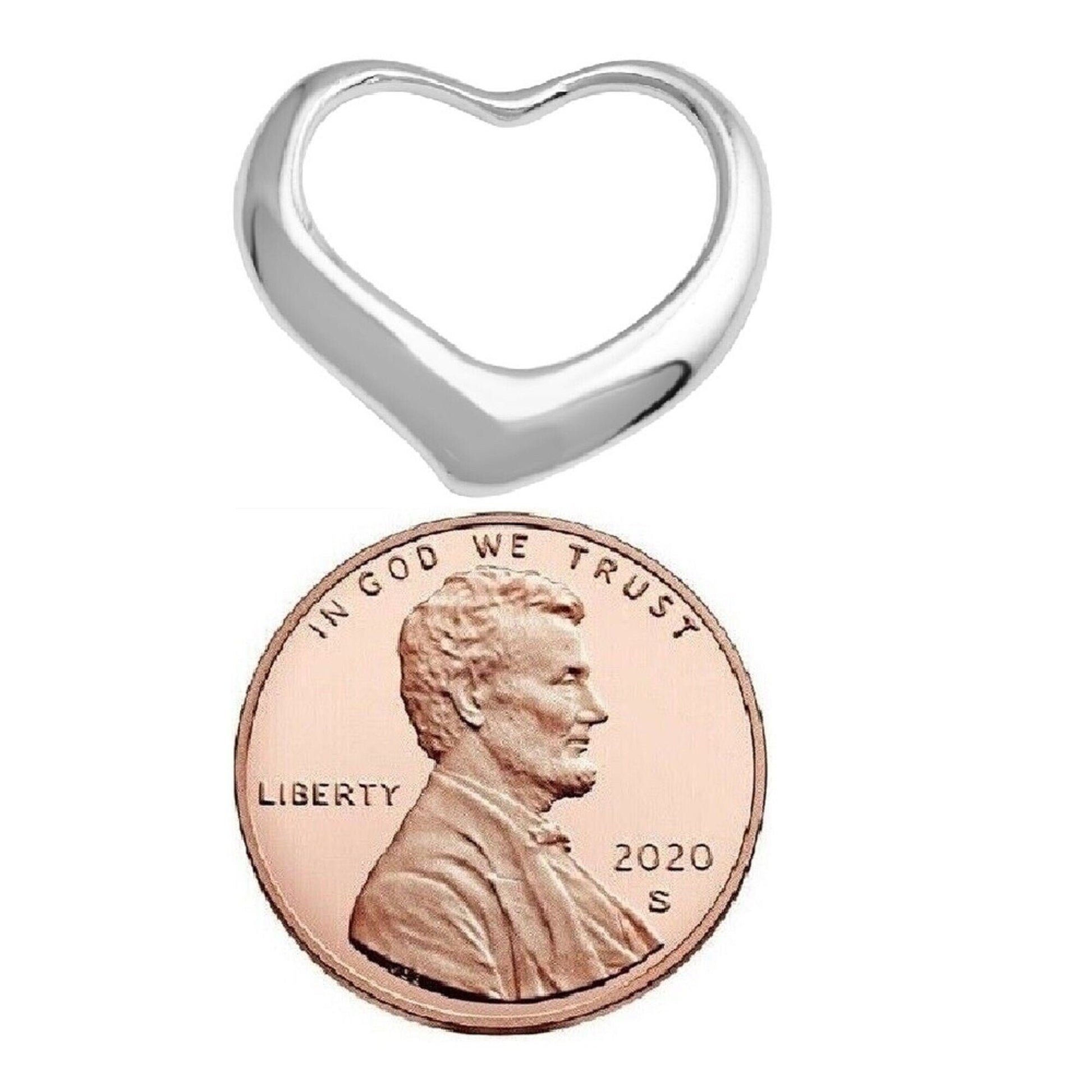 Sterling Silver High Polished Classic Valentine Floating Heart Pendant Charm