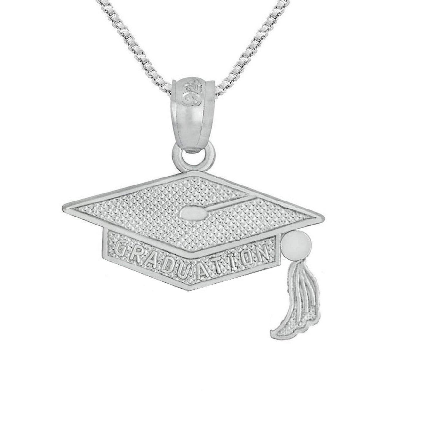 925 Sterling Silver Necklace w/ Graduation Cap Charm Pendant