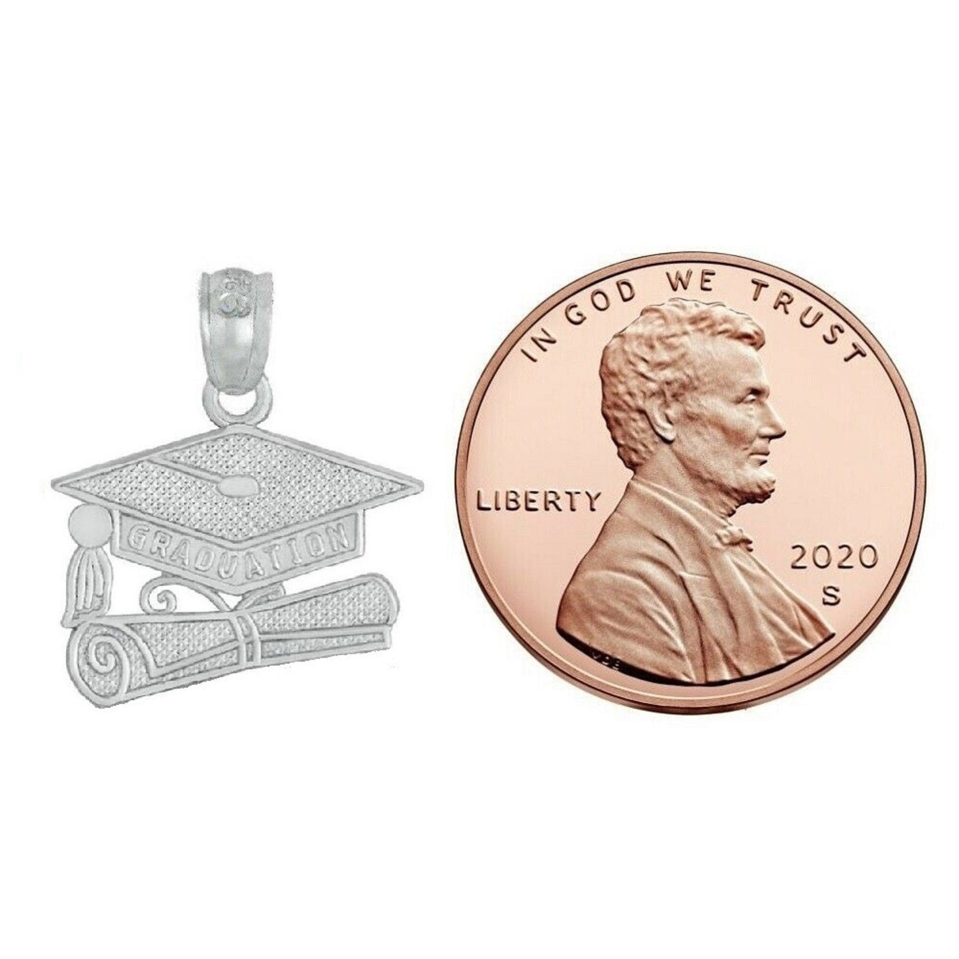 925 Sterling Silver Necklace w/ Graduation Cap Diploma Charm Pendant