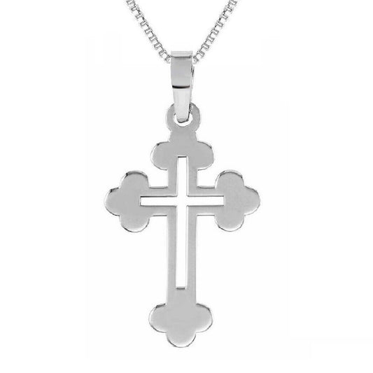 925 Sterling Silver Necklace w/ High Polished Cut-Out Cross Pendant Charm