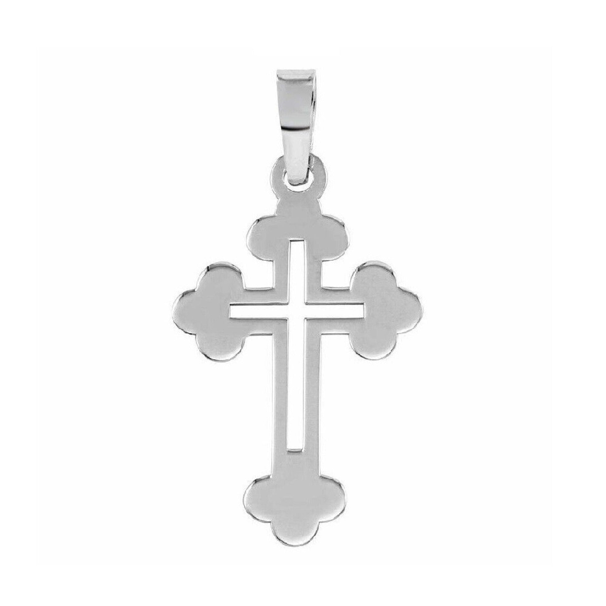 925 Sterling Silver Necklace w/ High Polished Cut-Out Cross Pendant Charm