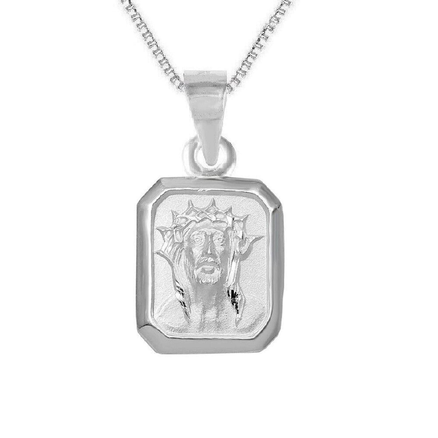 925 Sterling Silver Necklace w/ Holy Face of Jesus Crown of Thorns Pendant Charm