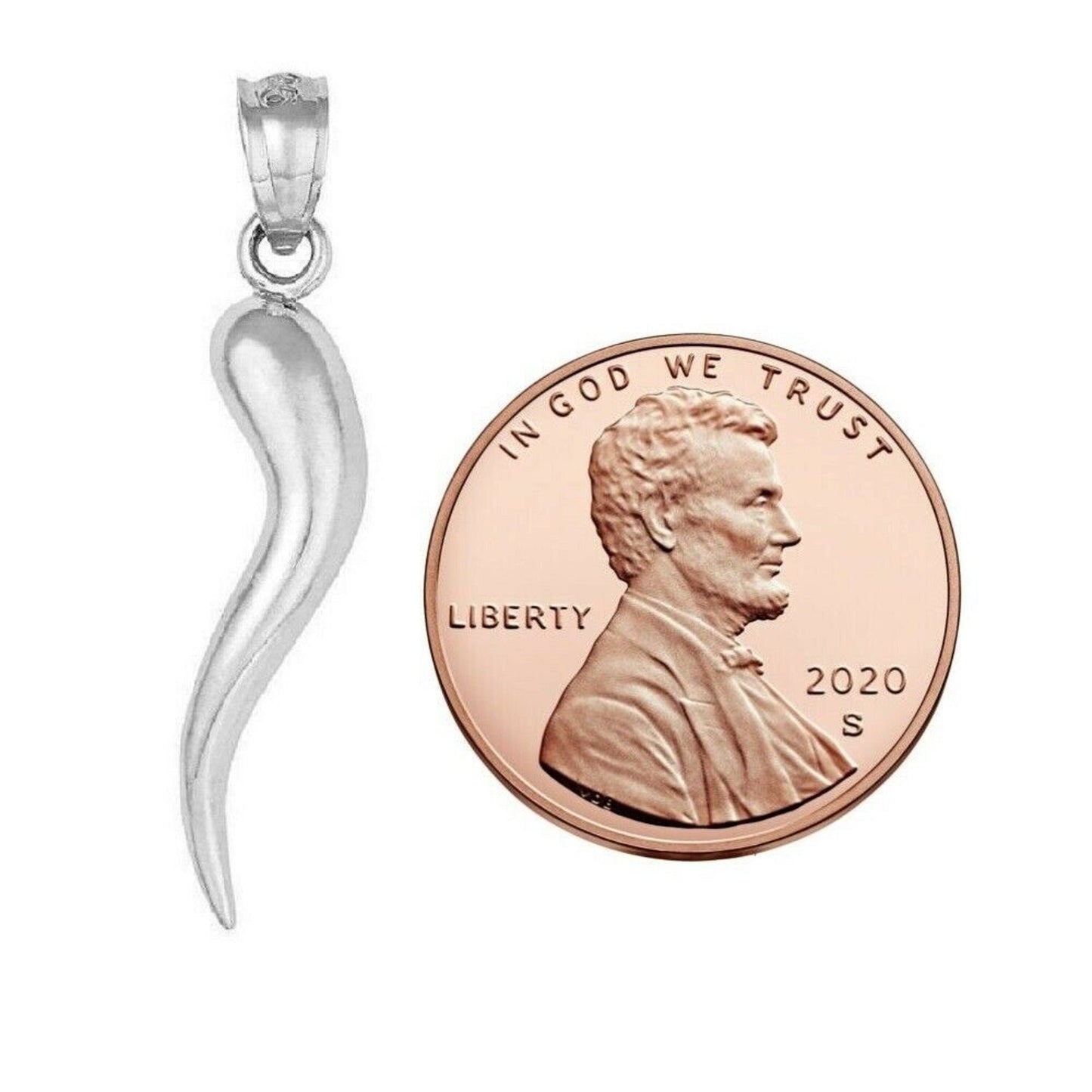 925 Sterling Silver Necklace w/ Horn 3D Solid Pendant Charm