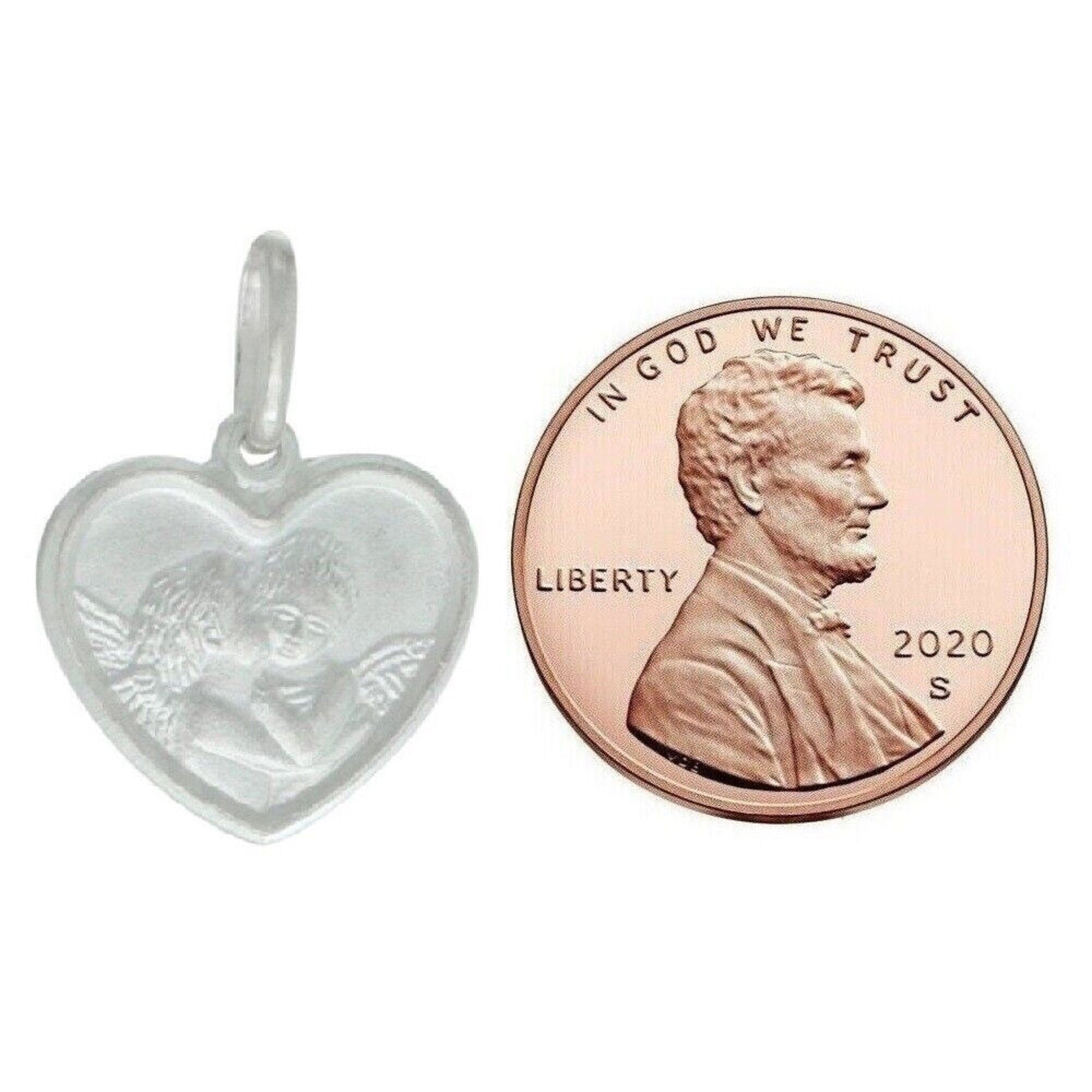 925 Sterling Silver Necklace w/ Kissing Angels Heart Pendant Charm